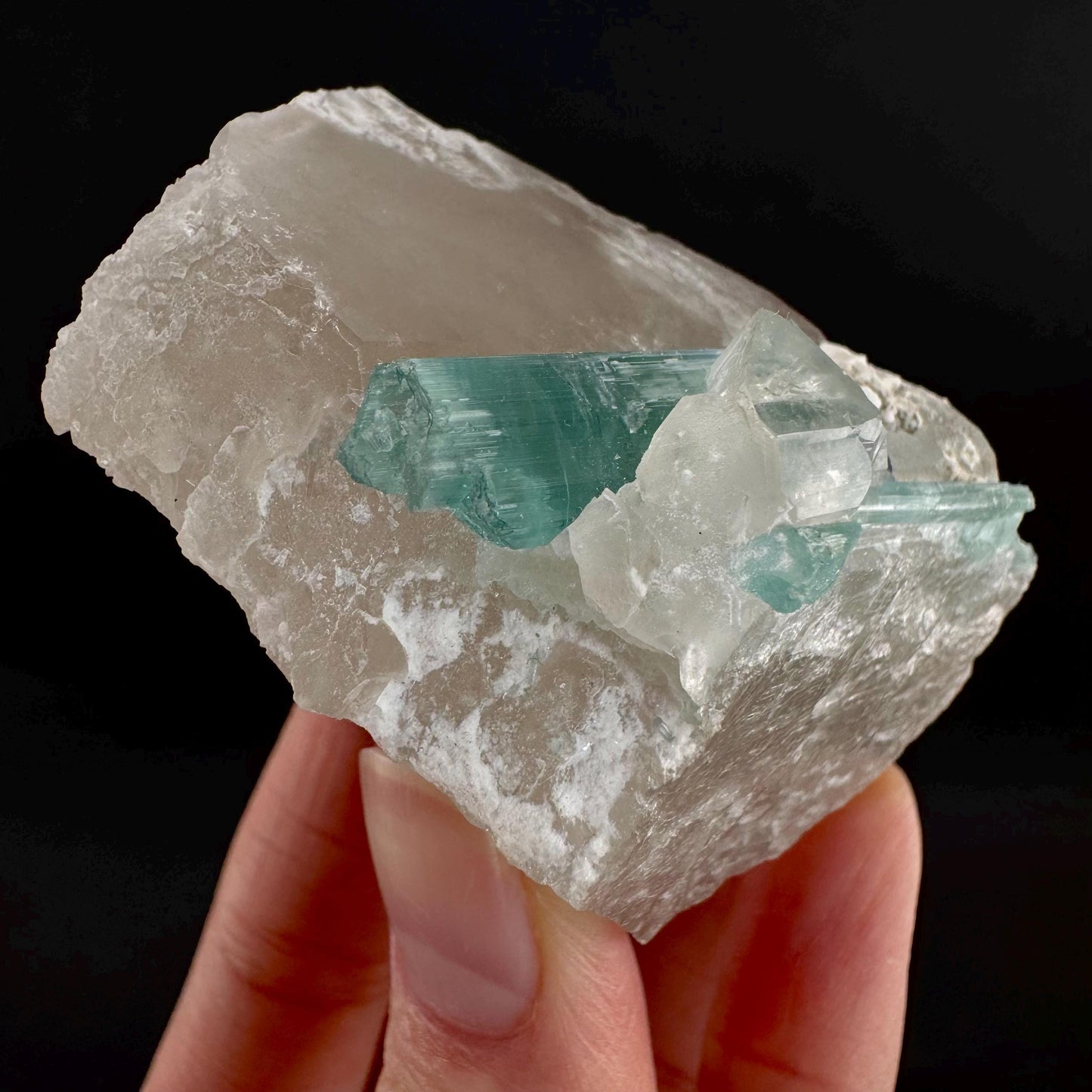 Indicolite Tourmaline on Quartz | Natural Green Crystal, Mineral Specimen from Pakistan