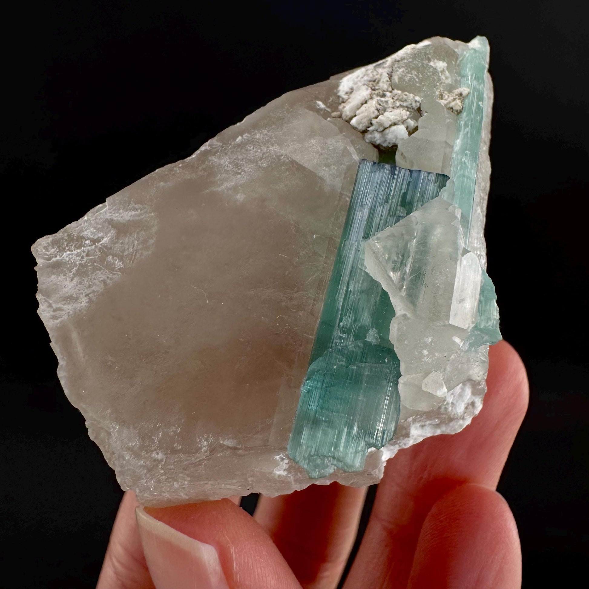 Indicolite Tourmaline on Quartz | Natural Green Crystal, Mineral Specimen from Pakistan