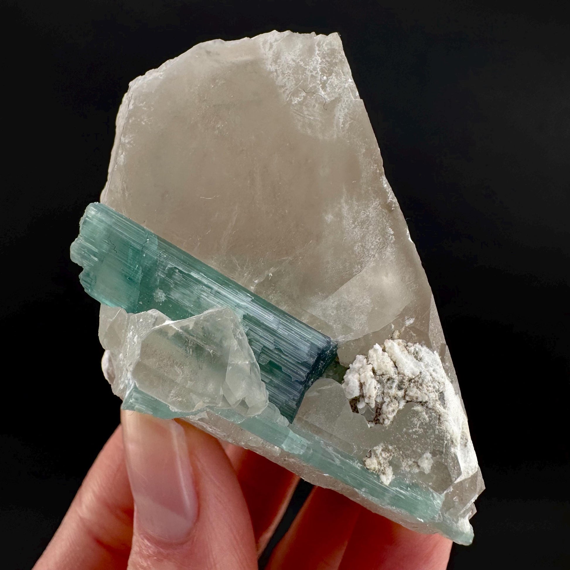 Indicolite Tourmaline on Quartz | Natural Green Crystal, Mineral Specimen from Pakistan