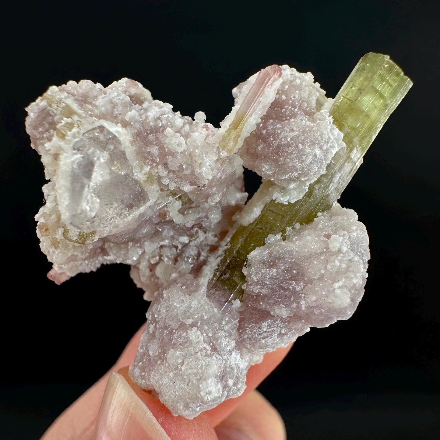 Tourmaline with Lepidolite & Quartz | Natural Green Crystal, Mineral Specimen from Pakistan