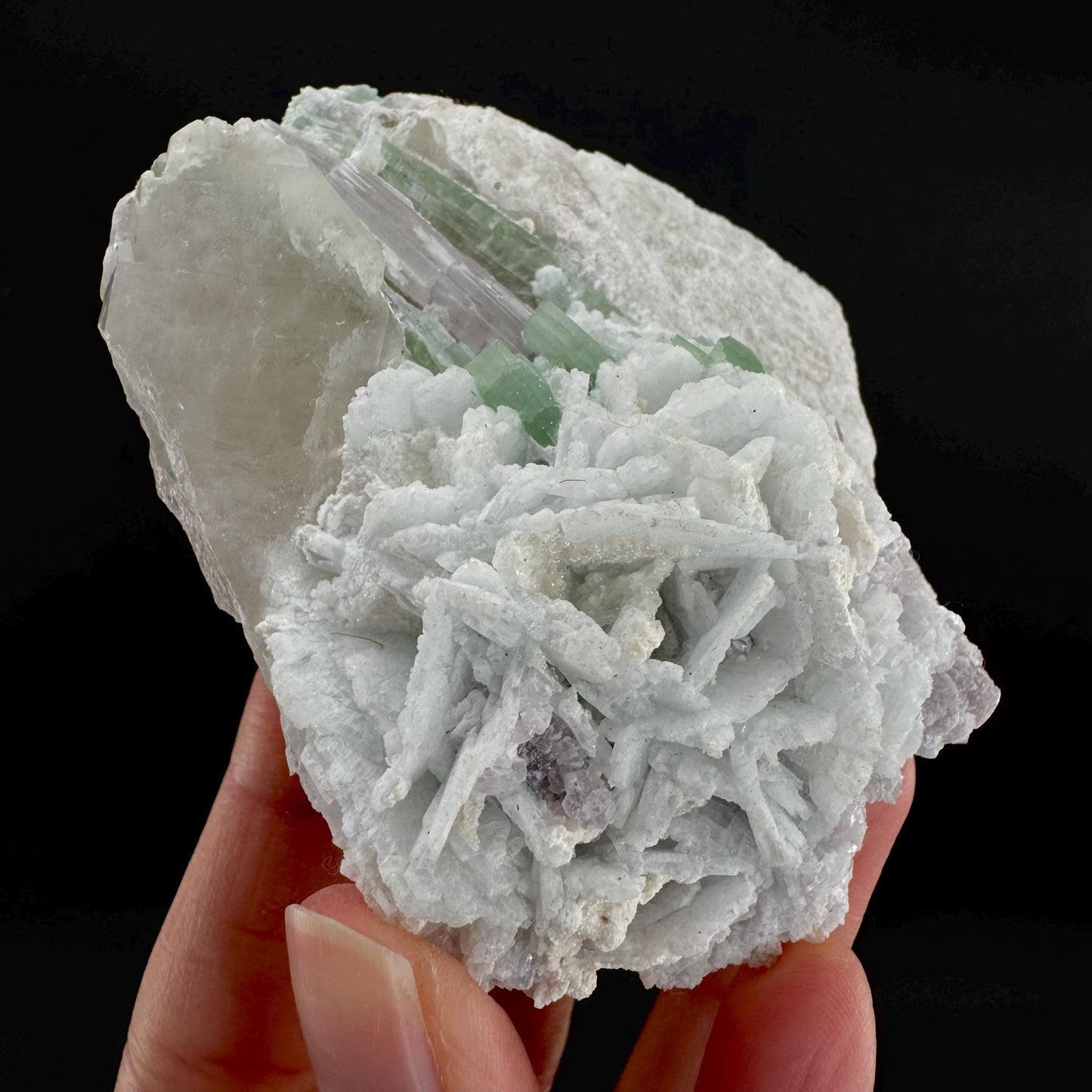 Tourmaline with Lepidolite & Quartz | Natural Green Crystal, Mineral Specimen from Pakistan