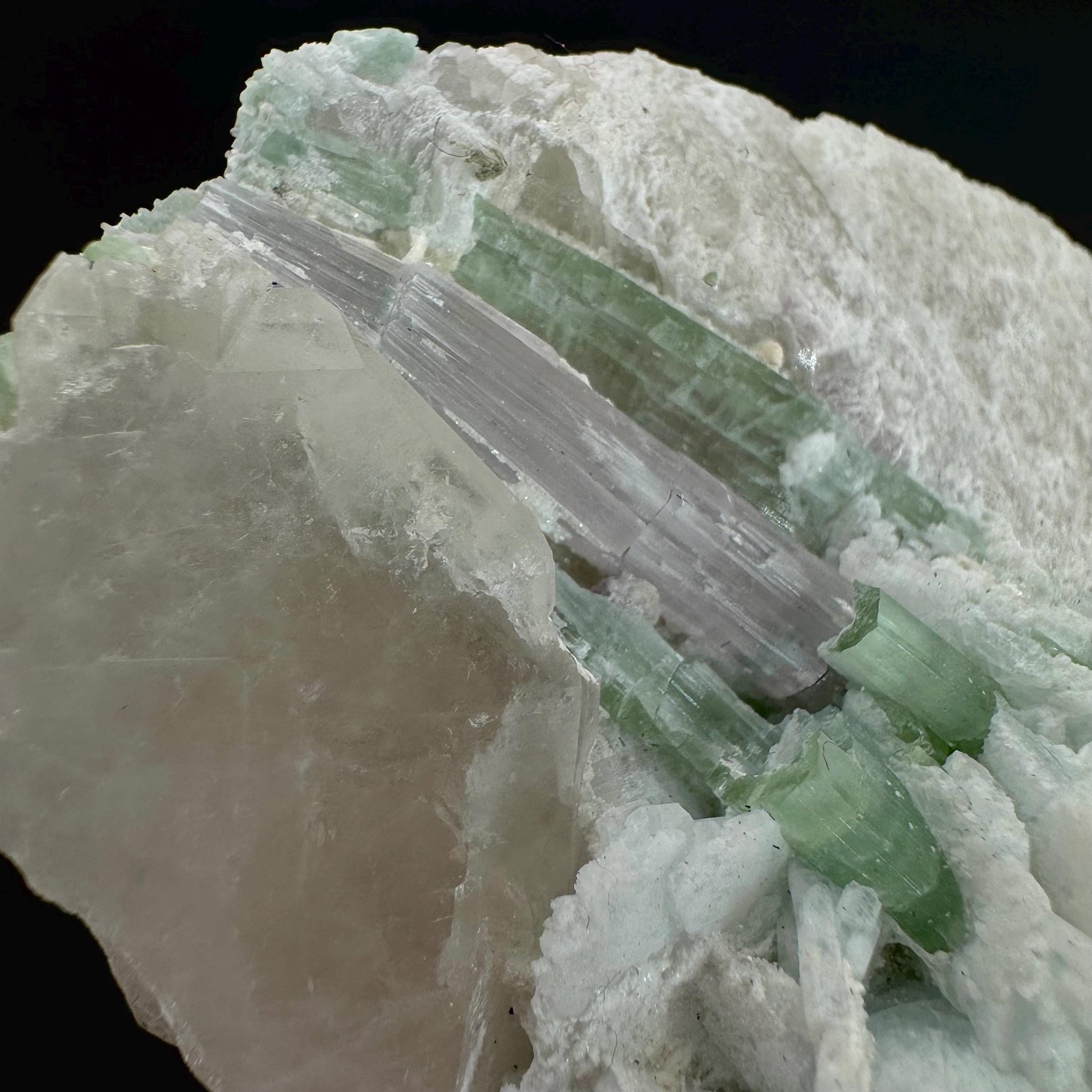 Tourmaline with Lepidolite & Quartz | Natural Green Crystal, Mineral Specimen from Pakistan