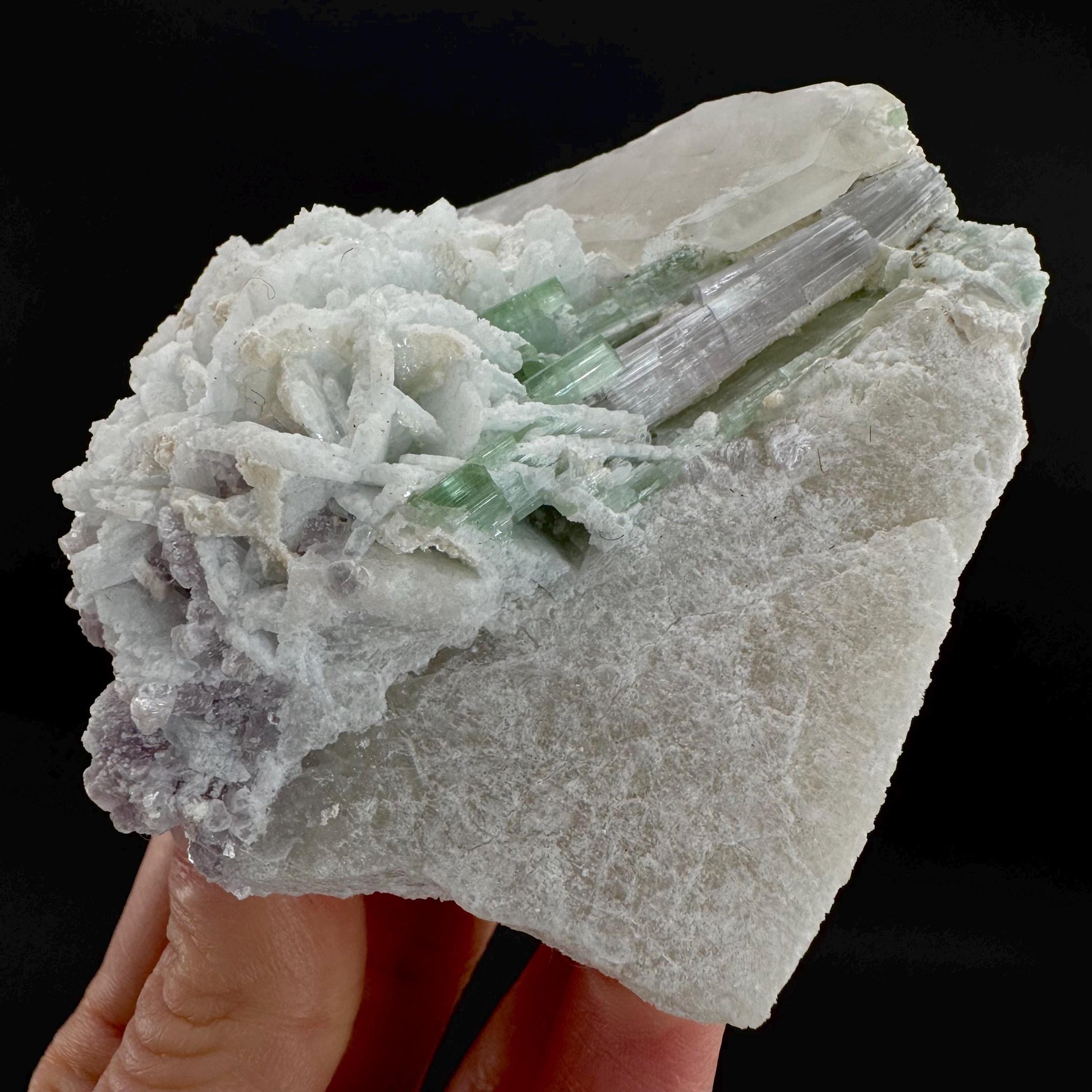 Tourmaline with Lepidolite & Quartz | Natural Green Crystal, Mineral Specimen from Pakistan