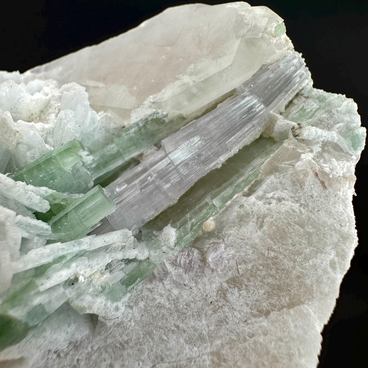 Tourmaline with Lepidolite & Quartz | Natural Green Crystal, Mineral Specimen from Pakistan