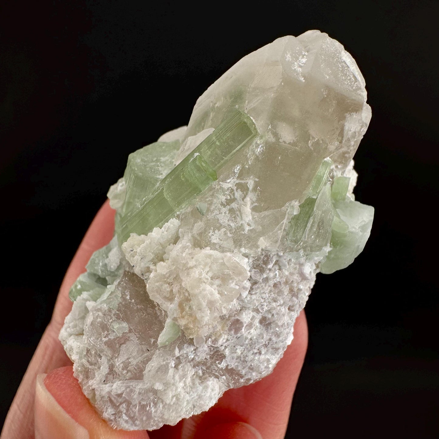Tourmaline on Quartz | Natural Green Crystal, Mineral Specimen from Pakistan
