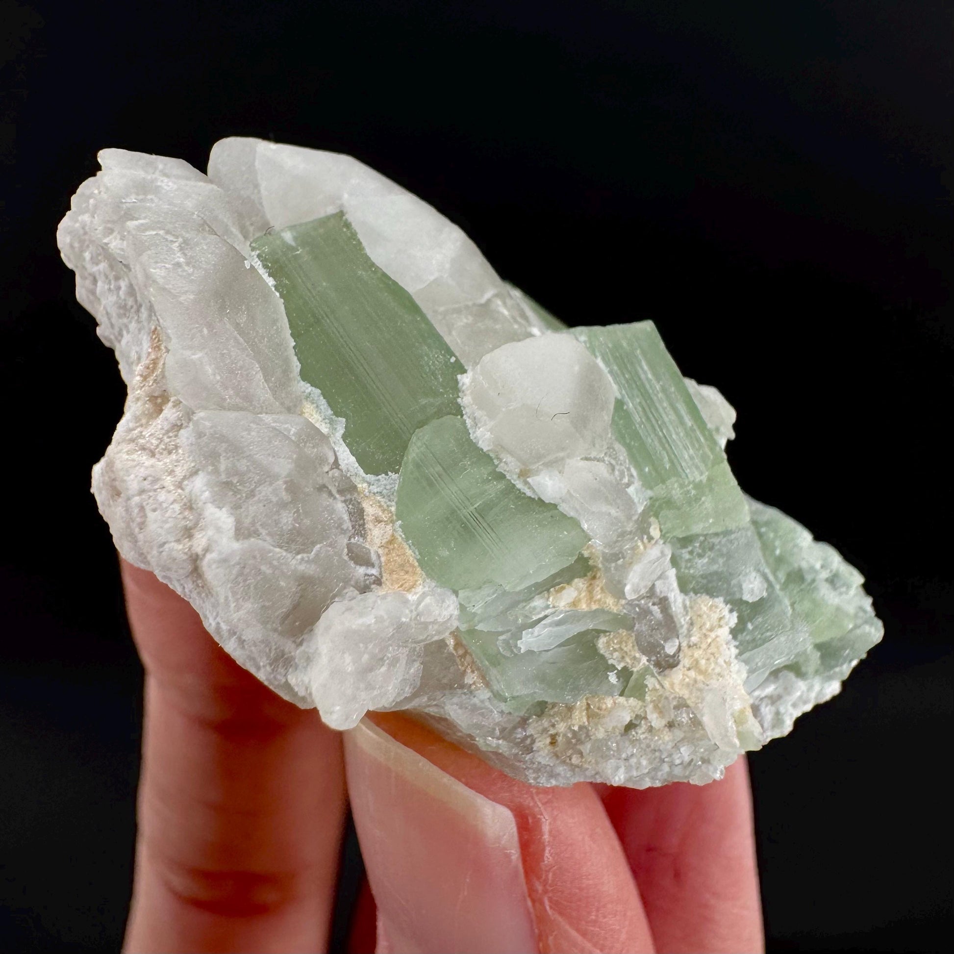 Tourmaline on Quartz | Natural Green Crystal, Mineral Specimen from Pakistan
