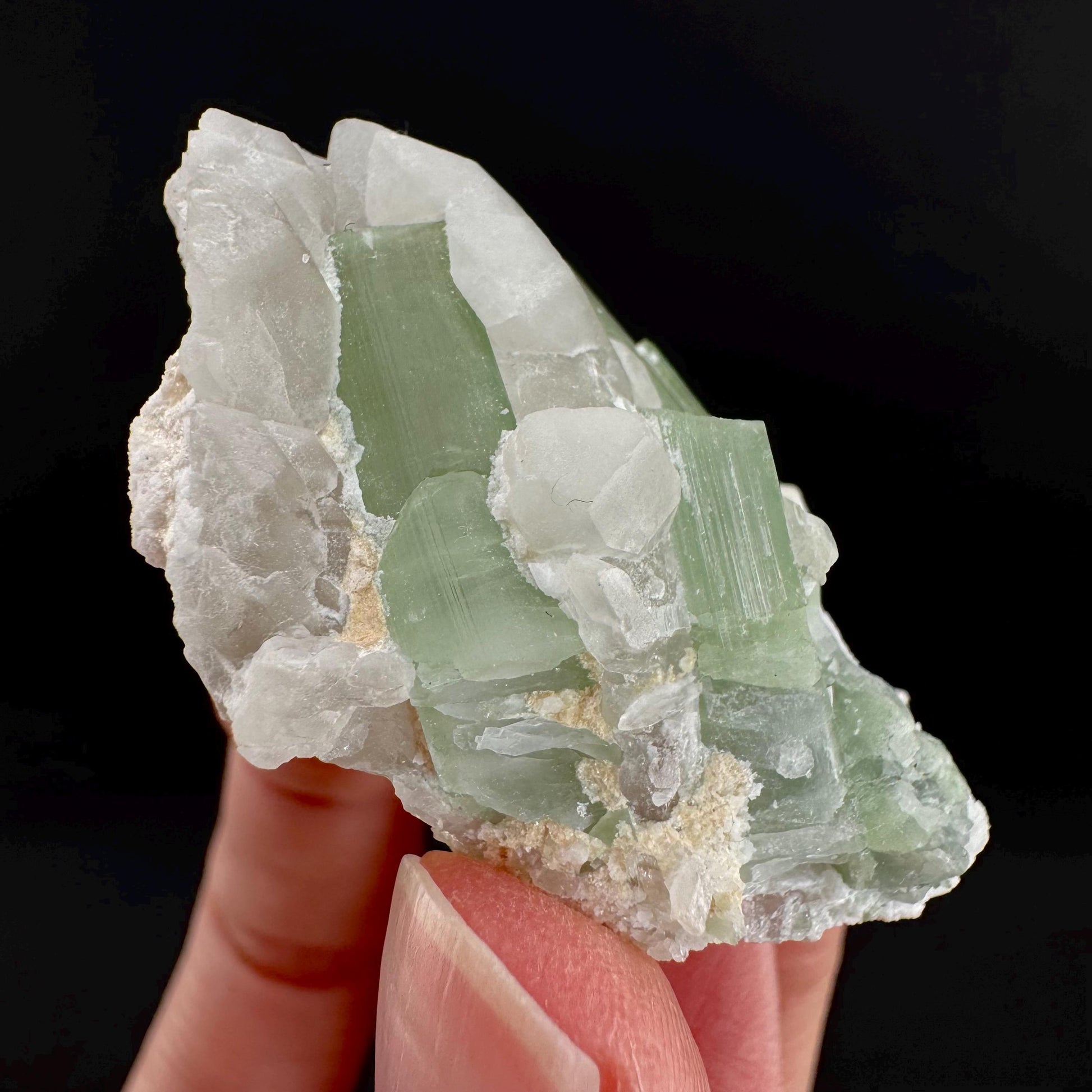 Tourmaline on Quartz | Natural Green Crystal, Mineral Specimen from Pakistan