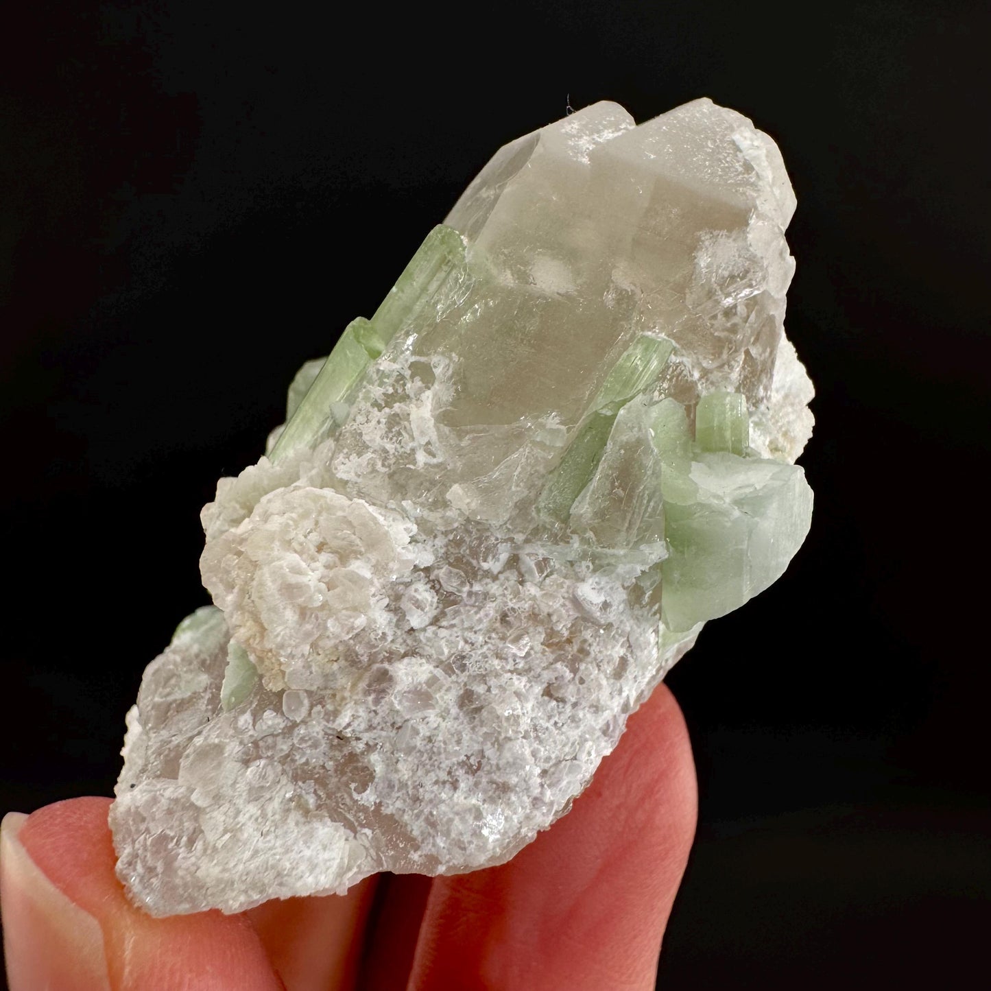 Tourmaline on Quartz | Natural Green Crystal, Mineral Specimen from Pakistan