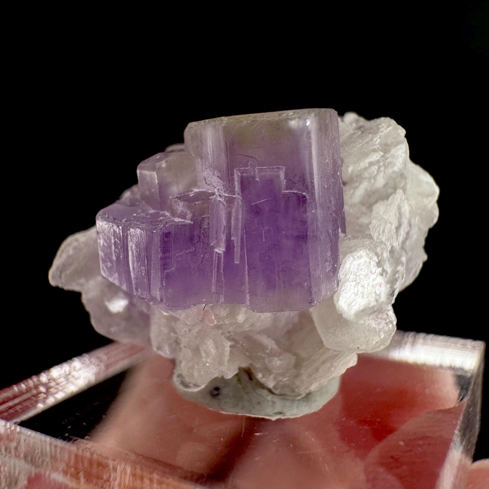 Purple Fluorapatite on Albite | natural crystal, rare mineral specimen from Afghanistan