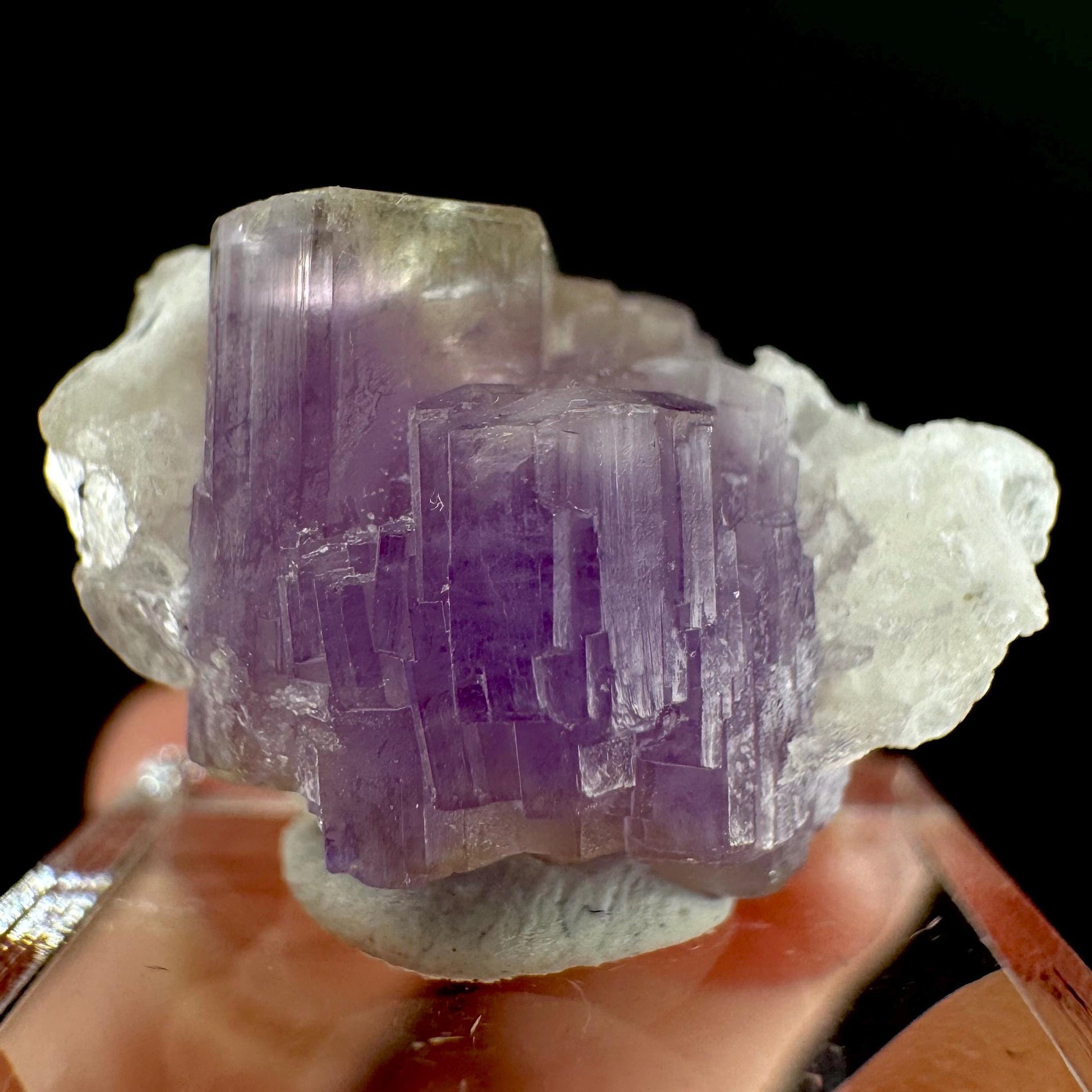 Purple Fluorapatite on Albite | natural crystal, rare mineral specimen from Afghanistan