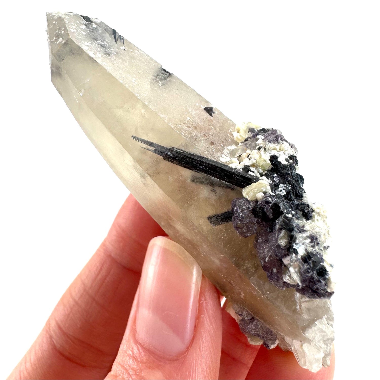 Black Tourmaline on Smoky Quartz | schorl crystal cluster, mineral specimen from Namibia