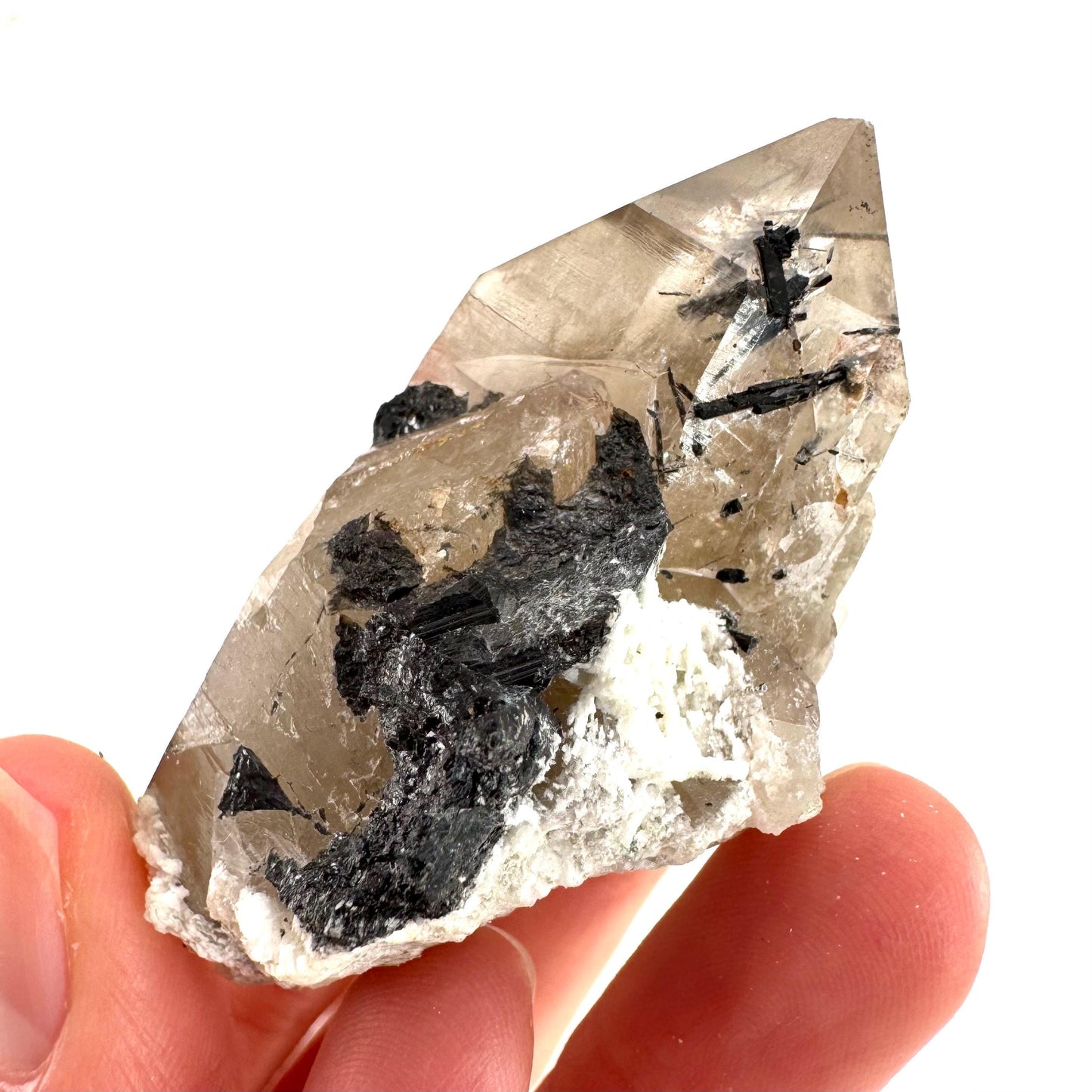 Black Tourmaline on Smoky Quartz | schorl crystal cluster, mineral specimen from Namibia
