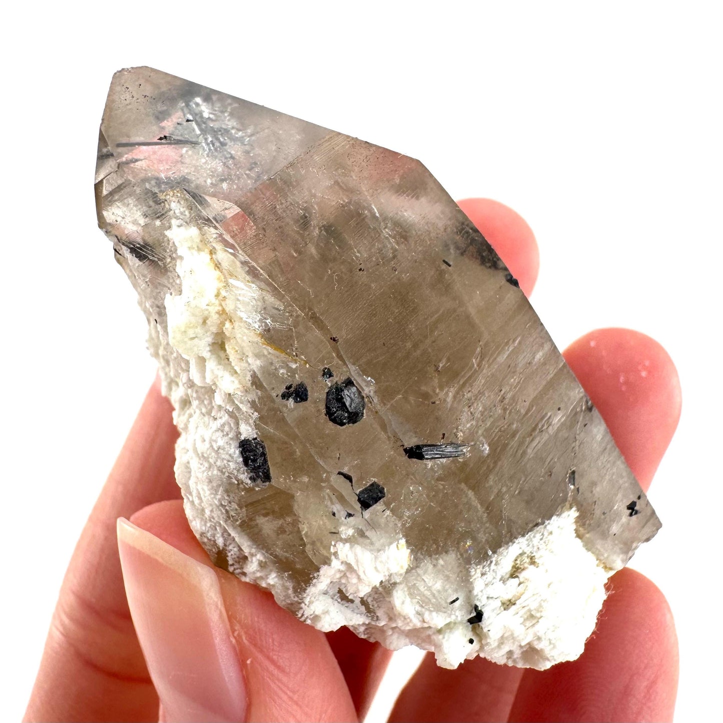 Black Tourmaline on Smoky Quartz | schorl crystal cluster, mineral specimen from Namibia