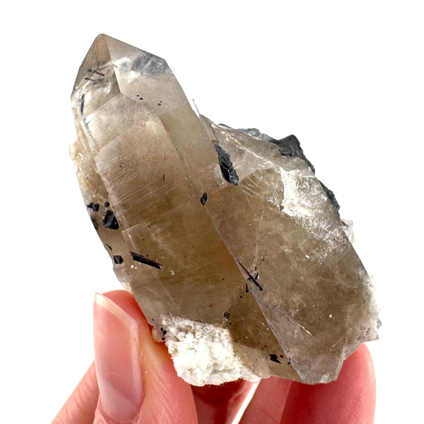Black Tourmaline on Smoky Quartz | schorl crystal cluster, mineral specimen from Namibia