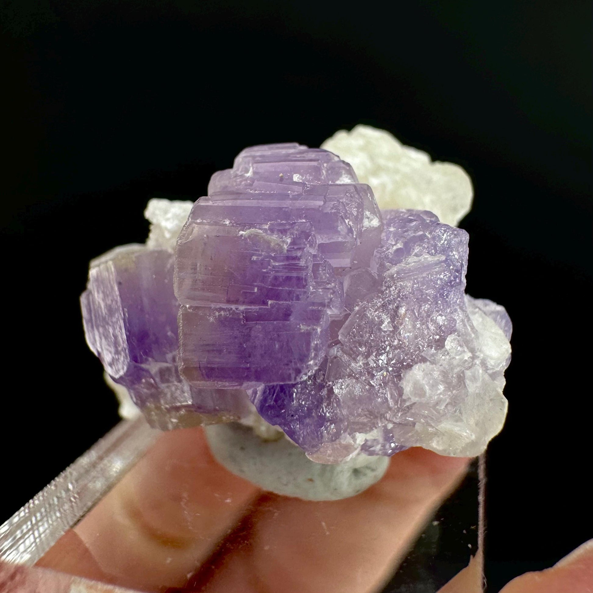 Purple Fluorapatite on Albite | natural crystal, rare mineral specimen from Afghanistan