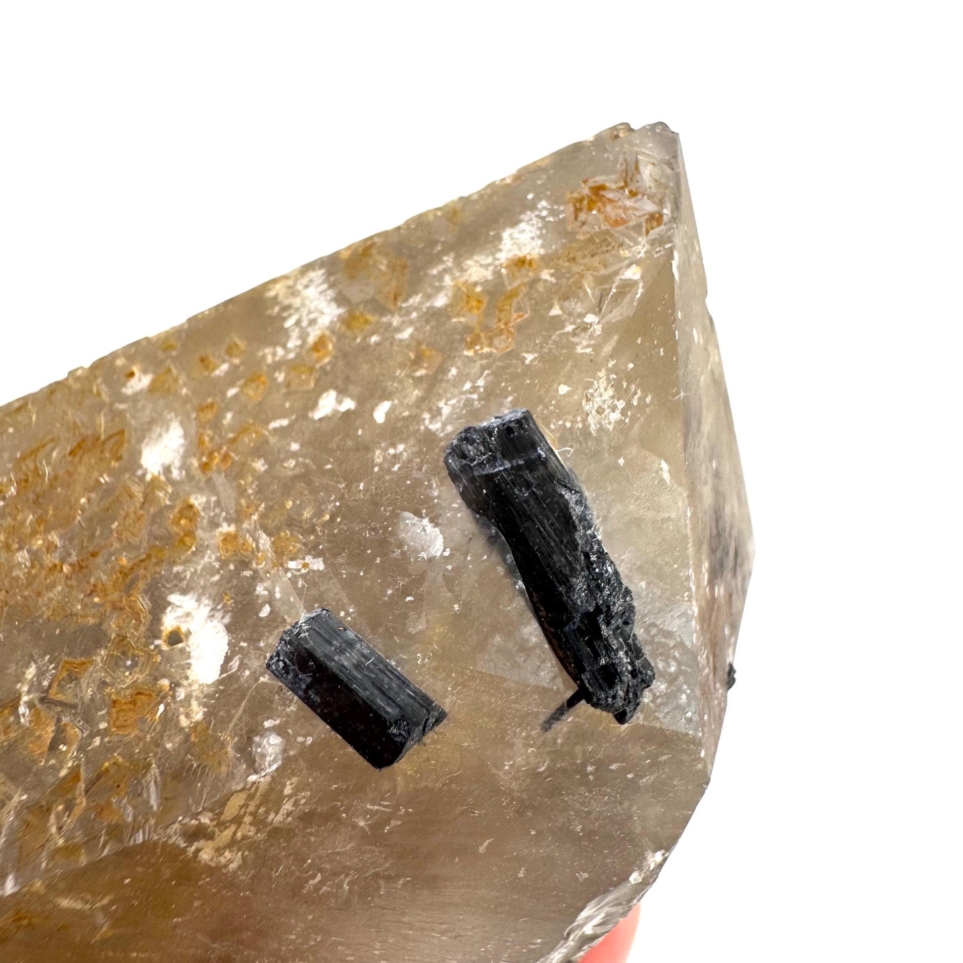 Black Tourmaline on Smoky Quartz | schorl crystal cluster, mineral specimen from Namibia