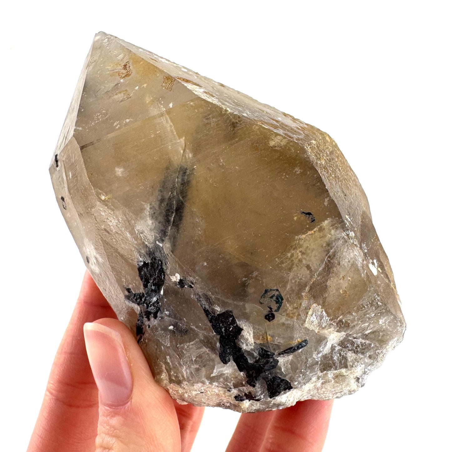Black Tourmaline on Smoky Quartz | schorl crystal cluster, mineral specimen from Namibia