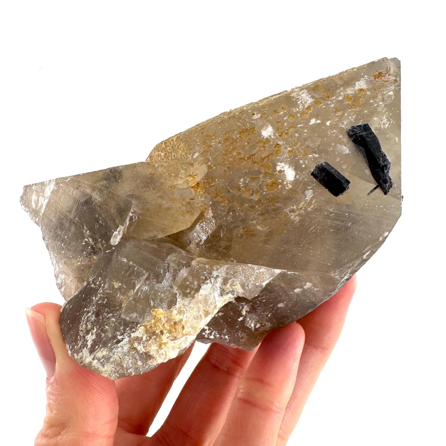 Black Tourmaline on Smoky Quartz | schorl crystal cluster, mineral specimen from Namibia