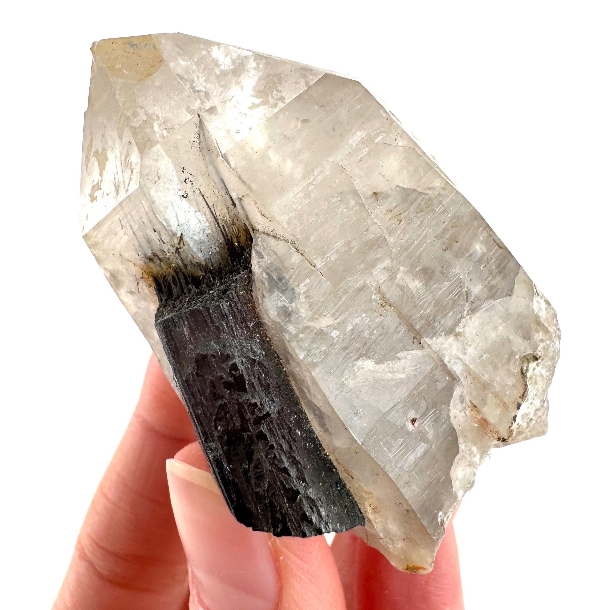 Black Tourmaline on Smoky Quartz | schorl crystal cluster, mineral specimen from Namibia