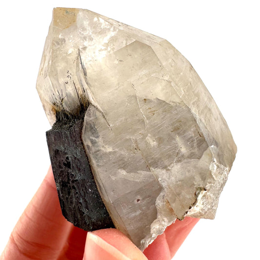 Black Tourmaline on Smoky Quartz | schorl crystal cluster, mineral specimen from Namibia