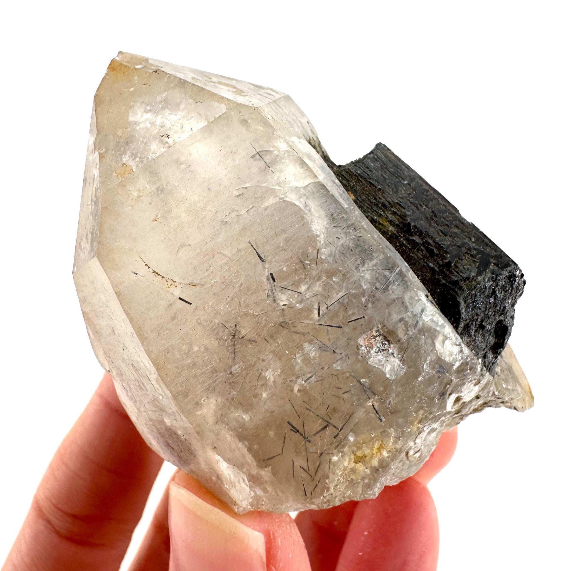 Black Tourmaline on Smoky Quartz | schorl crystal cluster, mineral specimen from Namibia
