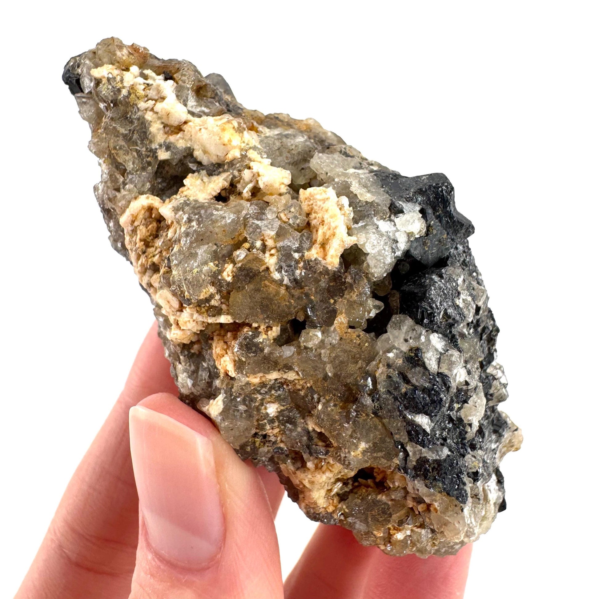 Black Tourmaline on Smoky Quartz | schorl crystal cluster, mineral specimen from Namibia