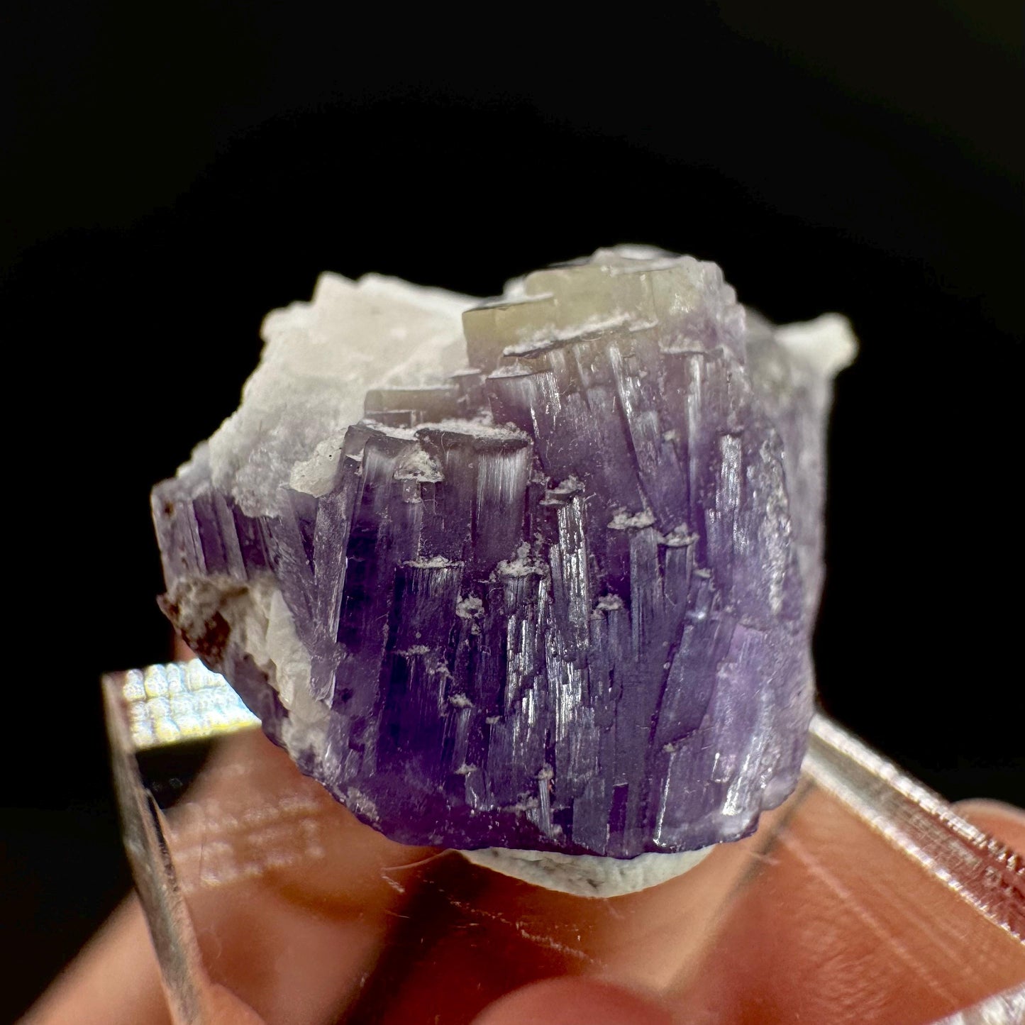 Purple Fluorapatite on Albite | natural crystal, rare mineral specimen from Afghanistan