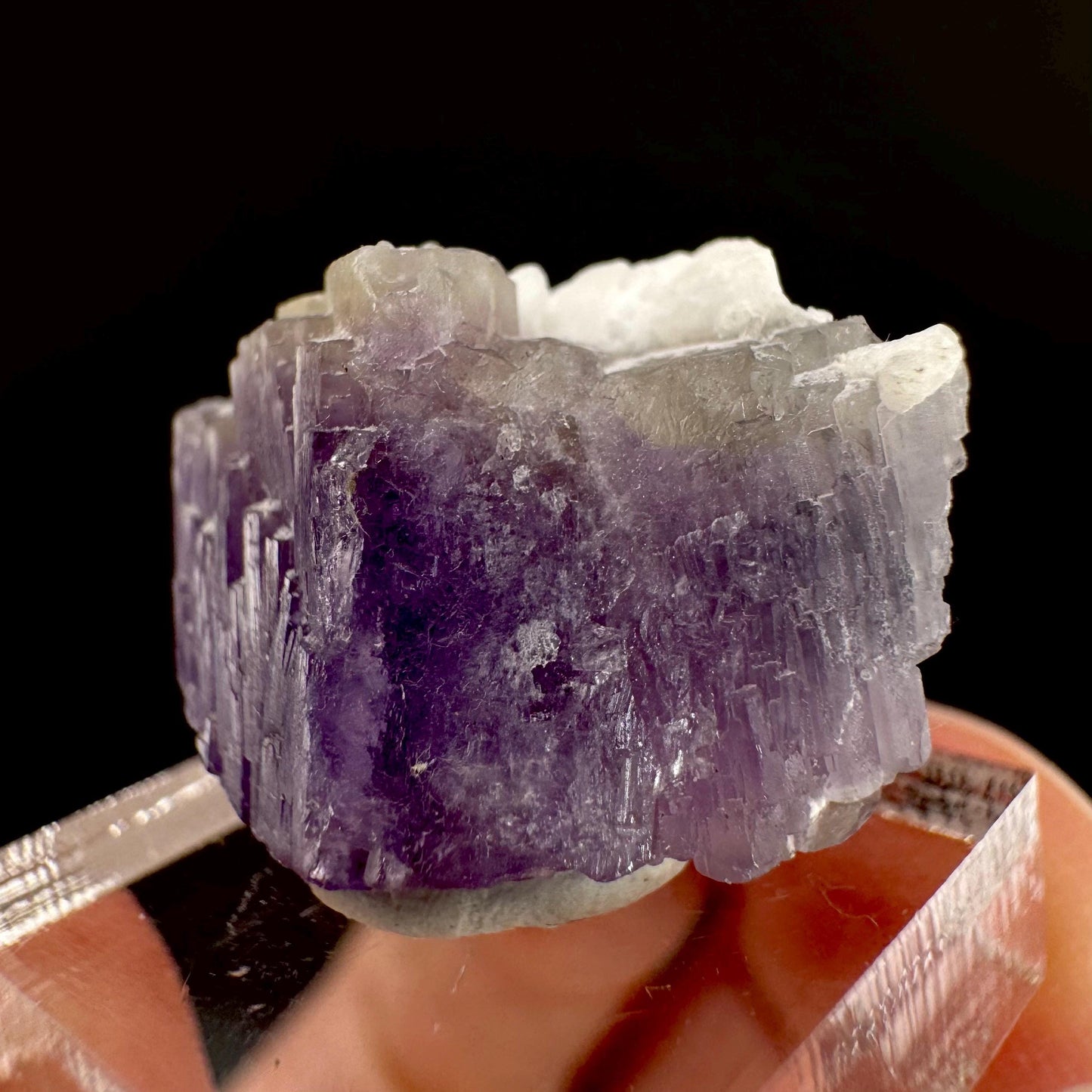 Purple Fluorapatite on Albite | natural crystal, rare mineral specimen from Afghanistan