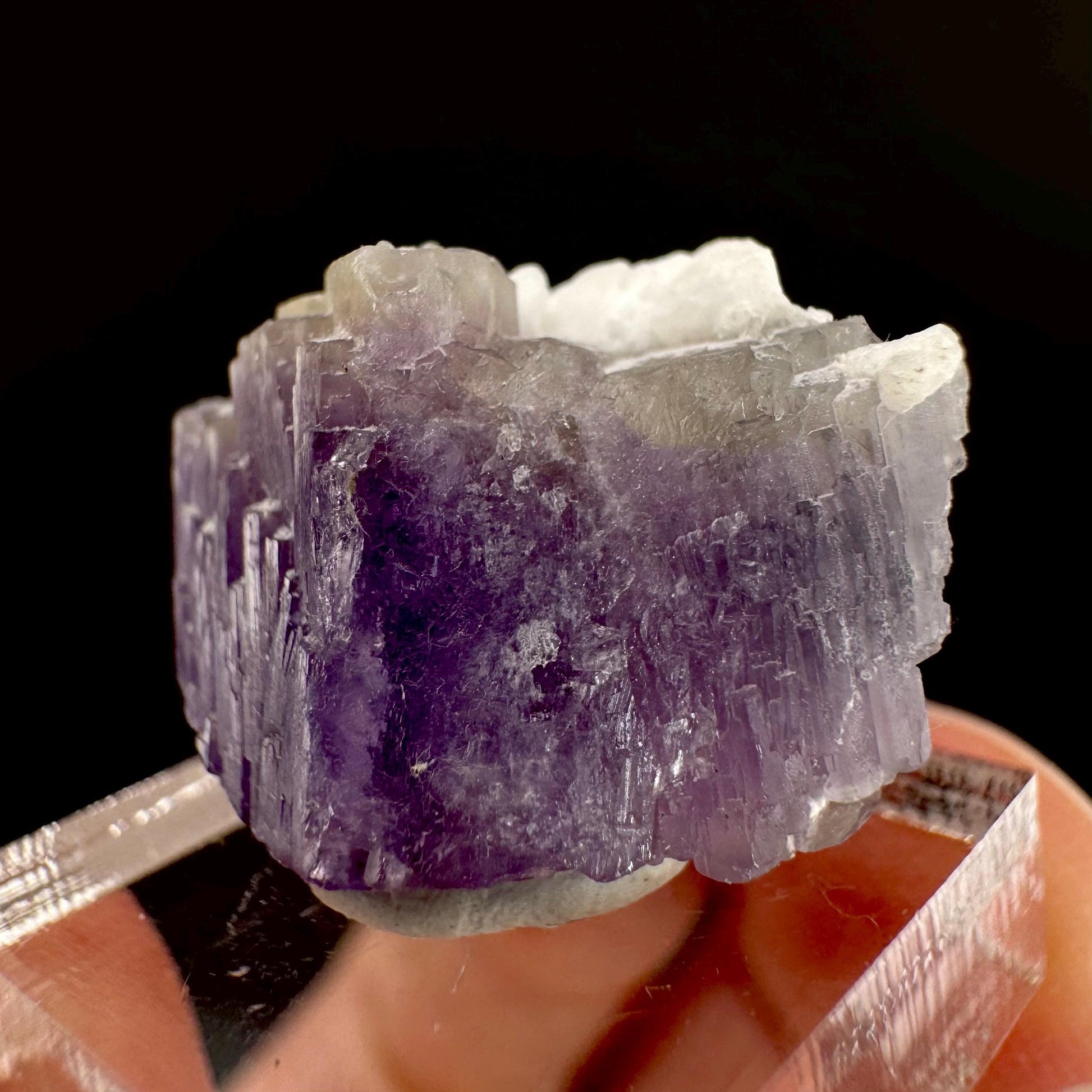 Purple Fluorapatite on Albite | natural crystal, rare mineral specimen from Afghanistan
