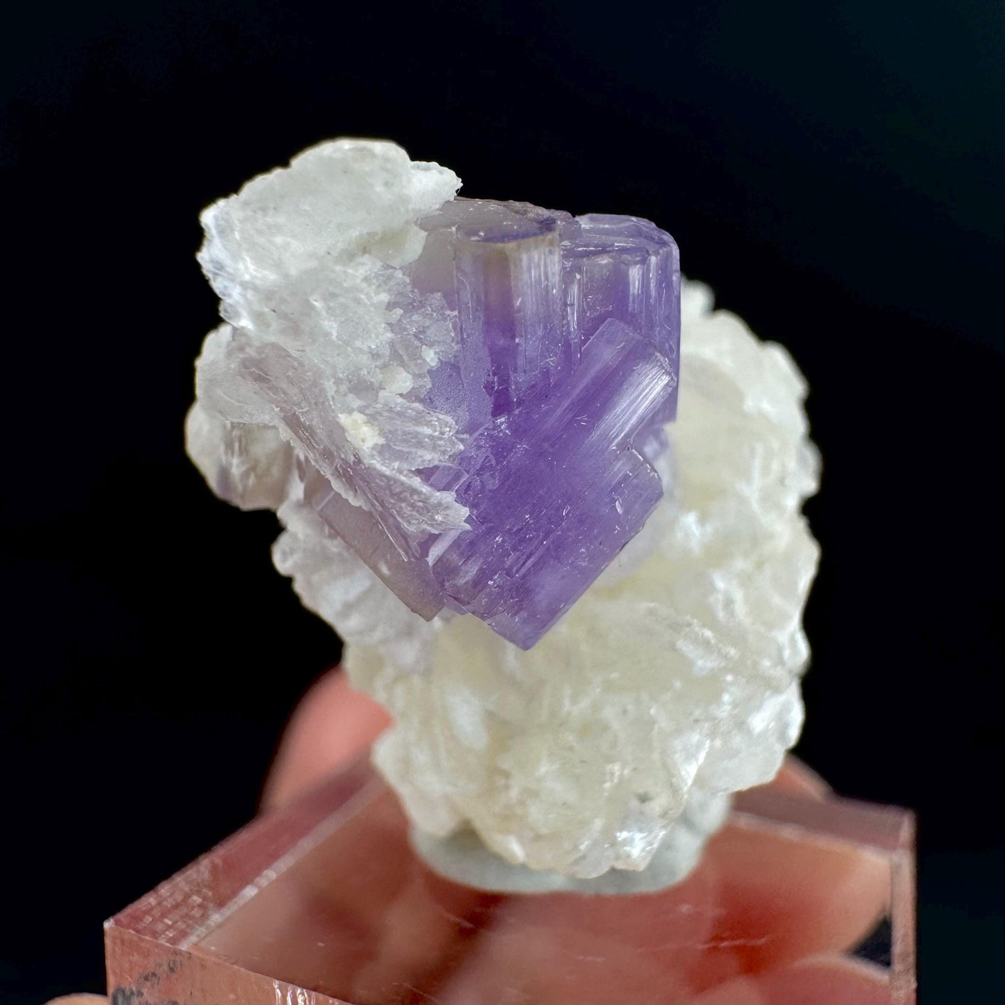 Purple Fluorapatite on Albite | natural crystal, rare mineral specimen from Afghanistan