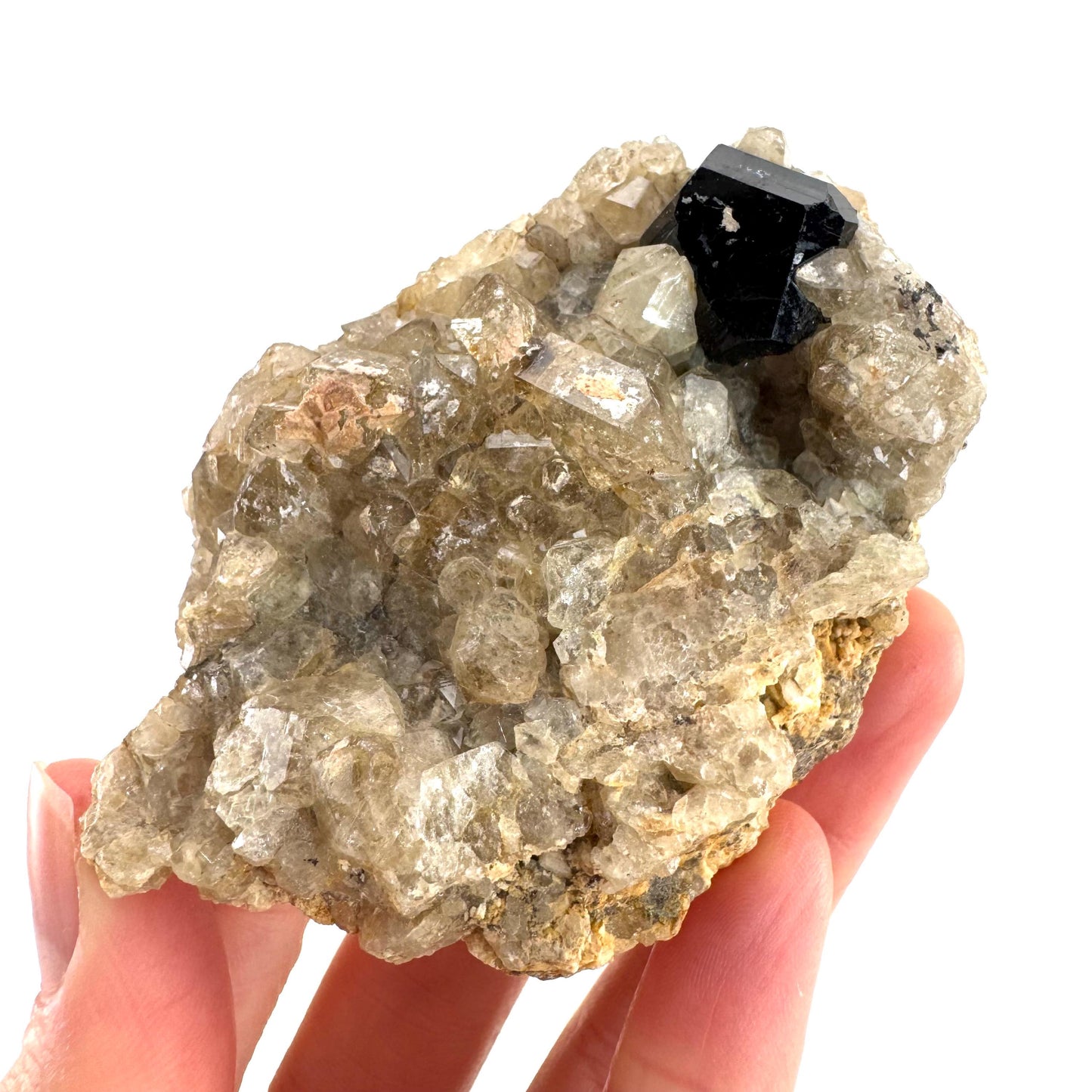 Black Tourmaline on Smoky Quartz | schorl crystal cluster, mineral specimen from Namibia