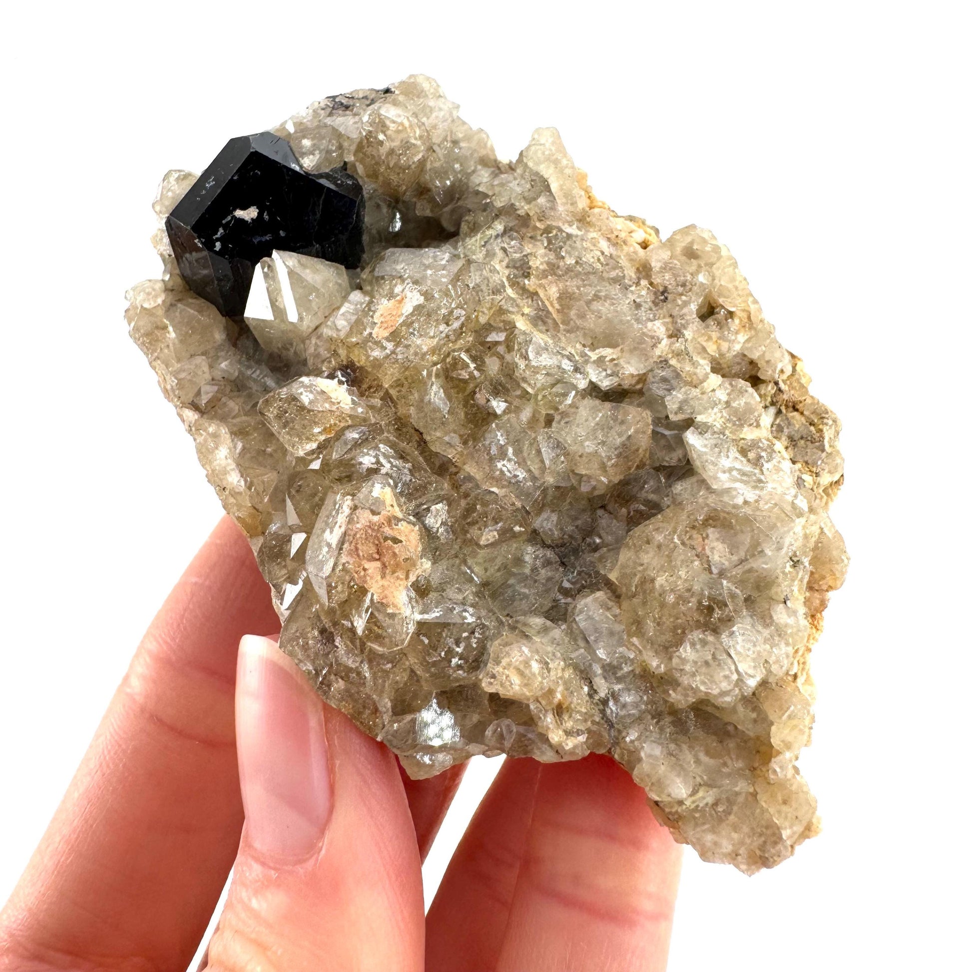 Black Tourmaline on Smoky Quartz | schorl crystal cluster, mineral specimen from Namibia