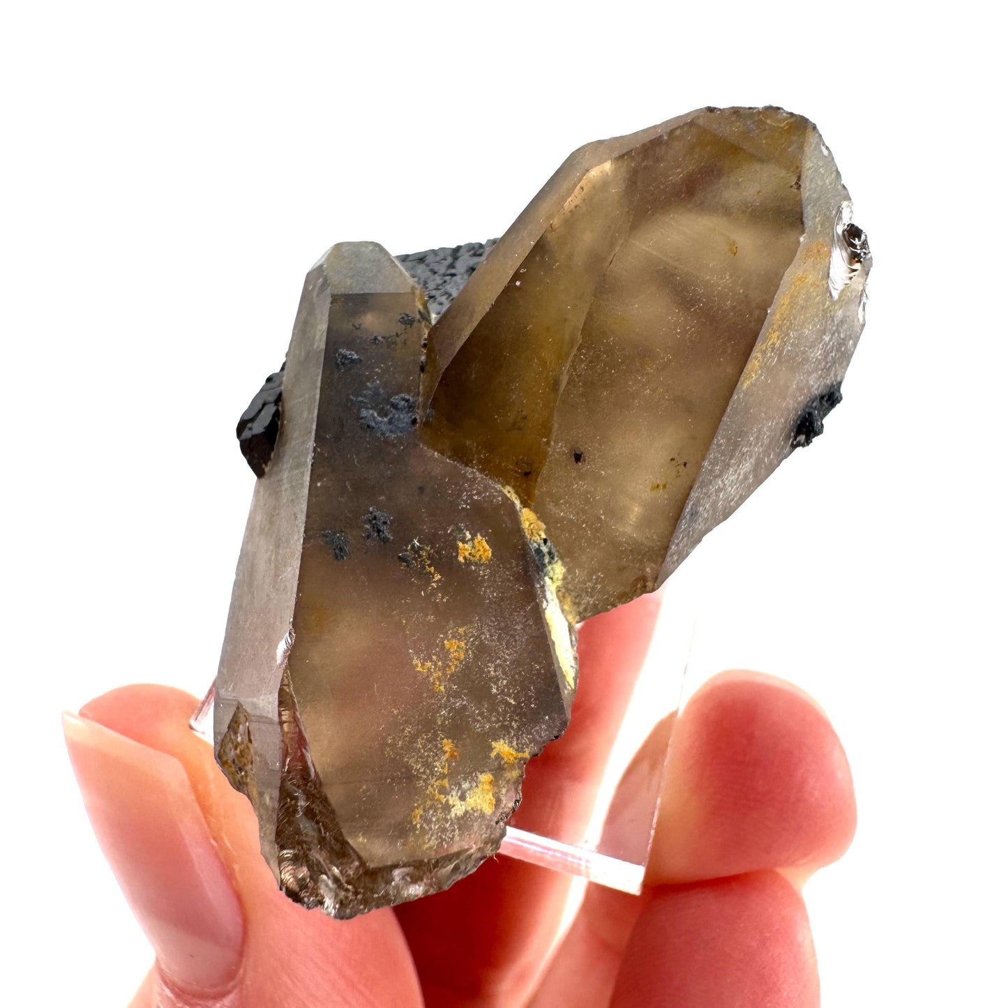 Black Tourmaline on Smoky Quartz | schorl crystal cluster, mineral specimen from Namibia