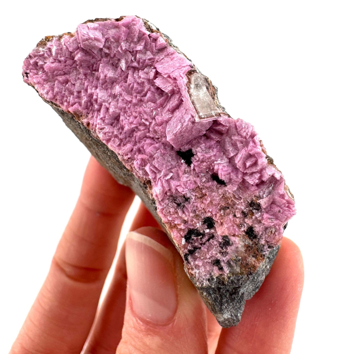 Cobaltoan Calcite w/ Heterogenite | natural pink crystal cluster, mineral specimen