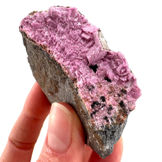 Cobaltoan Calcite w/ Heterogenite | natural pink crystal cluster, mineral specimen