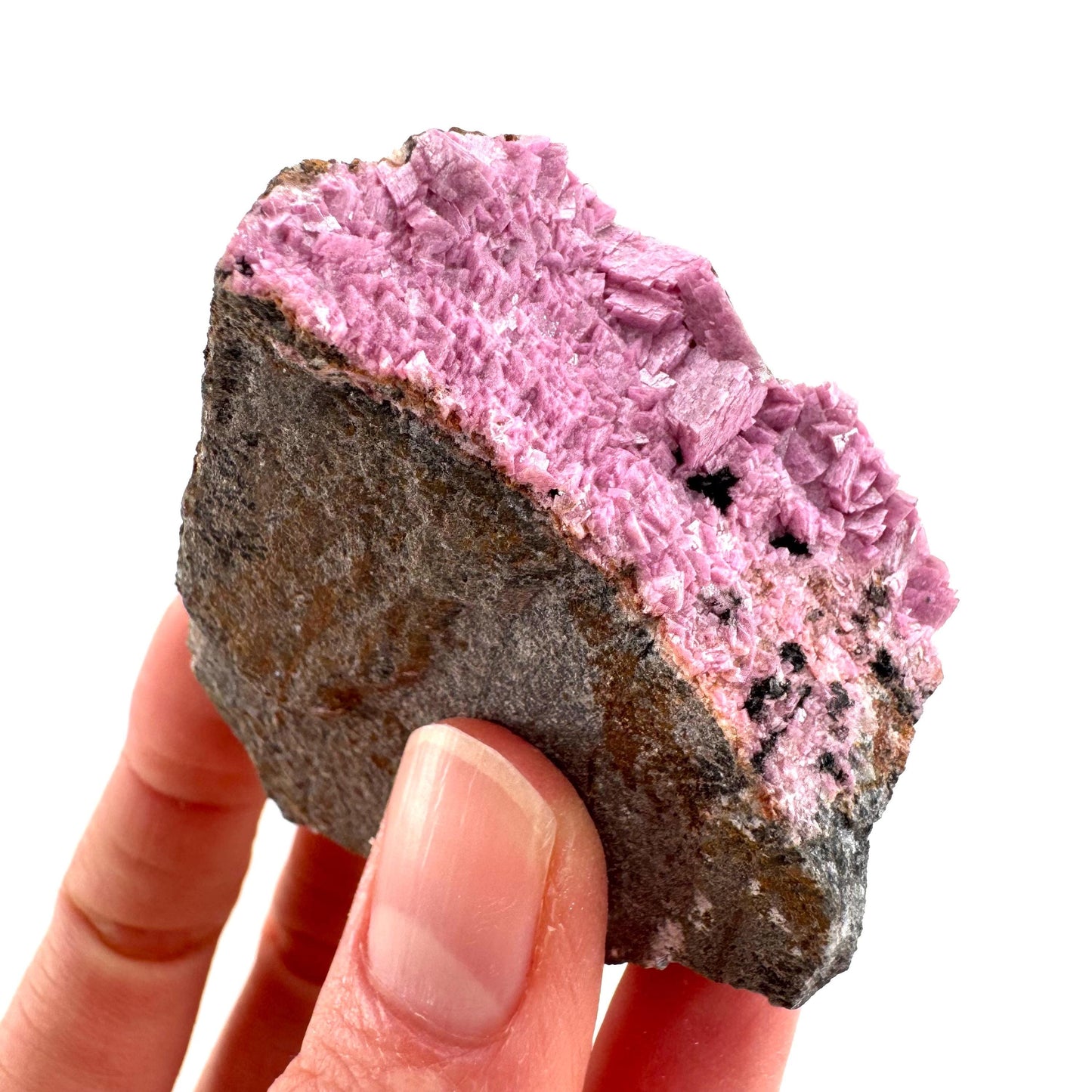 Cobaltoan Calcite w/ Heterogenite | natural pink crystal cluster, mineral specimen