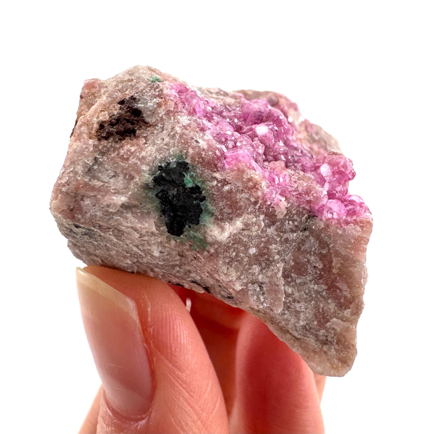 Cobaltoan Calcite w/ Heterogenite | natural pink crystal cluster, mineral specimen