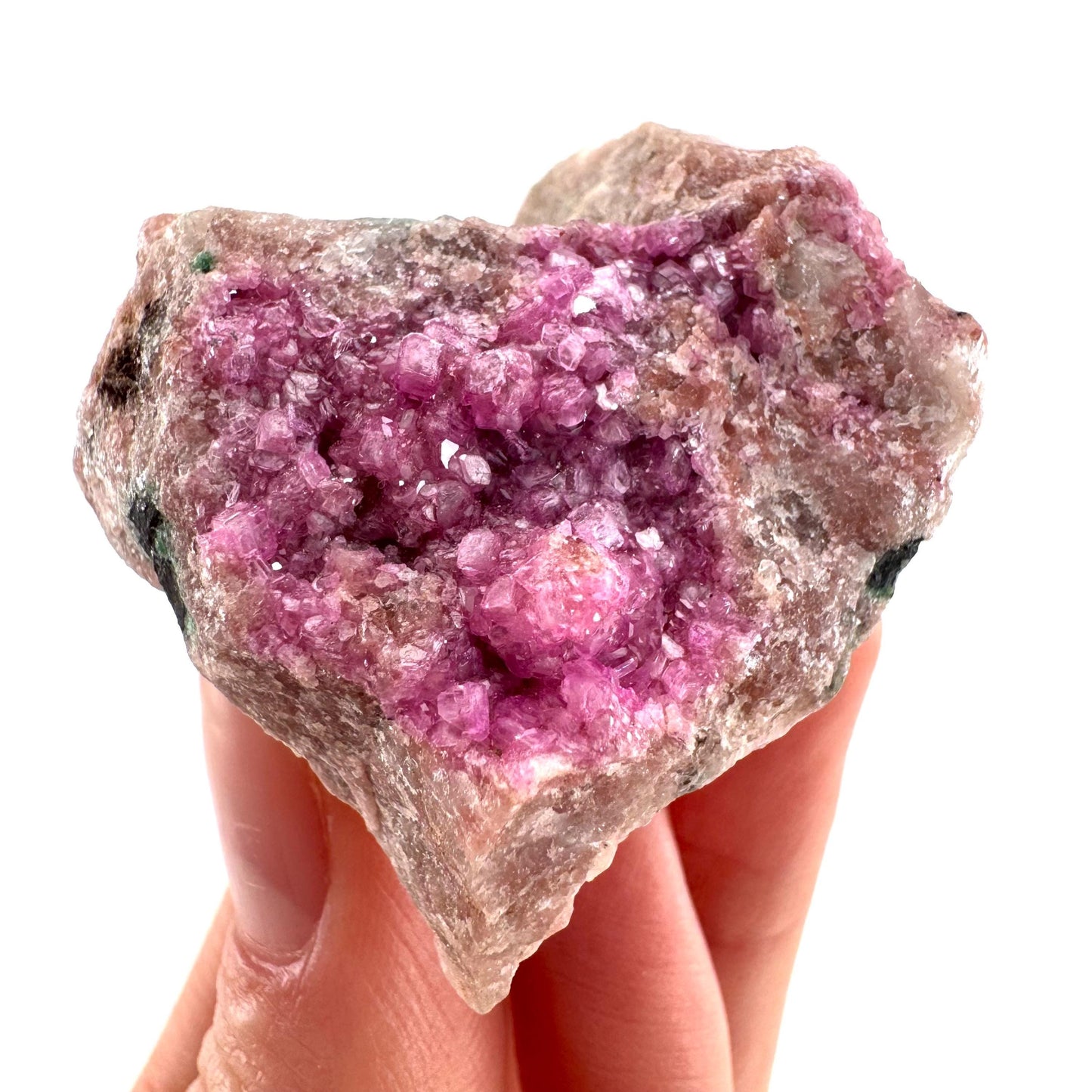 Cobaltoan Calcite w/ Heterogenite | natural pink crystal cluster, mineral specimen