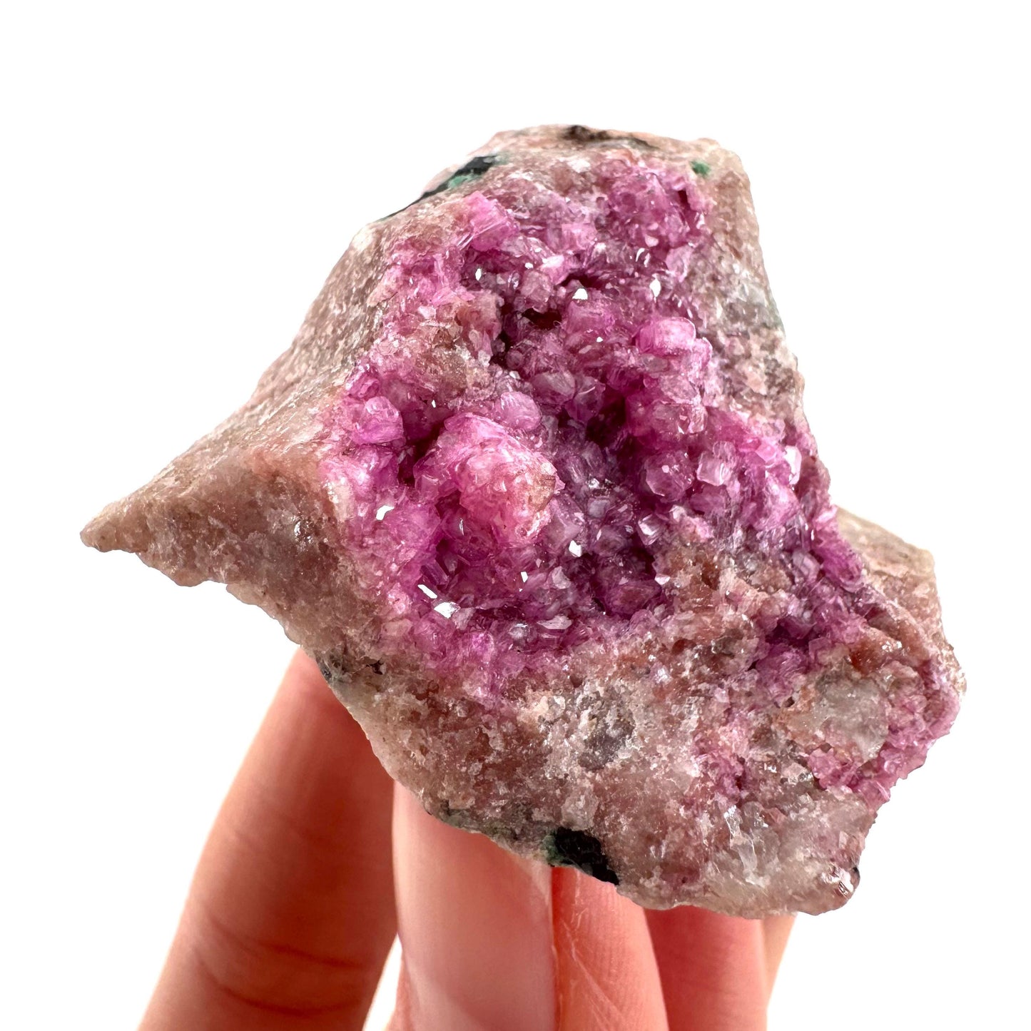 Cobaltoan Calcite w/ Heterogenite | natural pink crystal cluster, mineral specimen