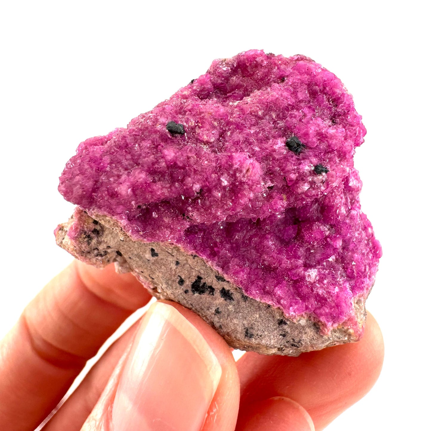 Cobaltoan Calcite w/ Heterogenite | natural pink crystal cluster, mineral specimen