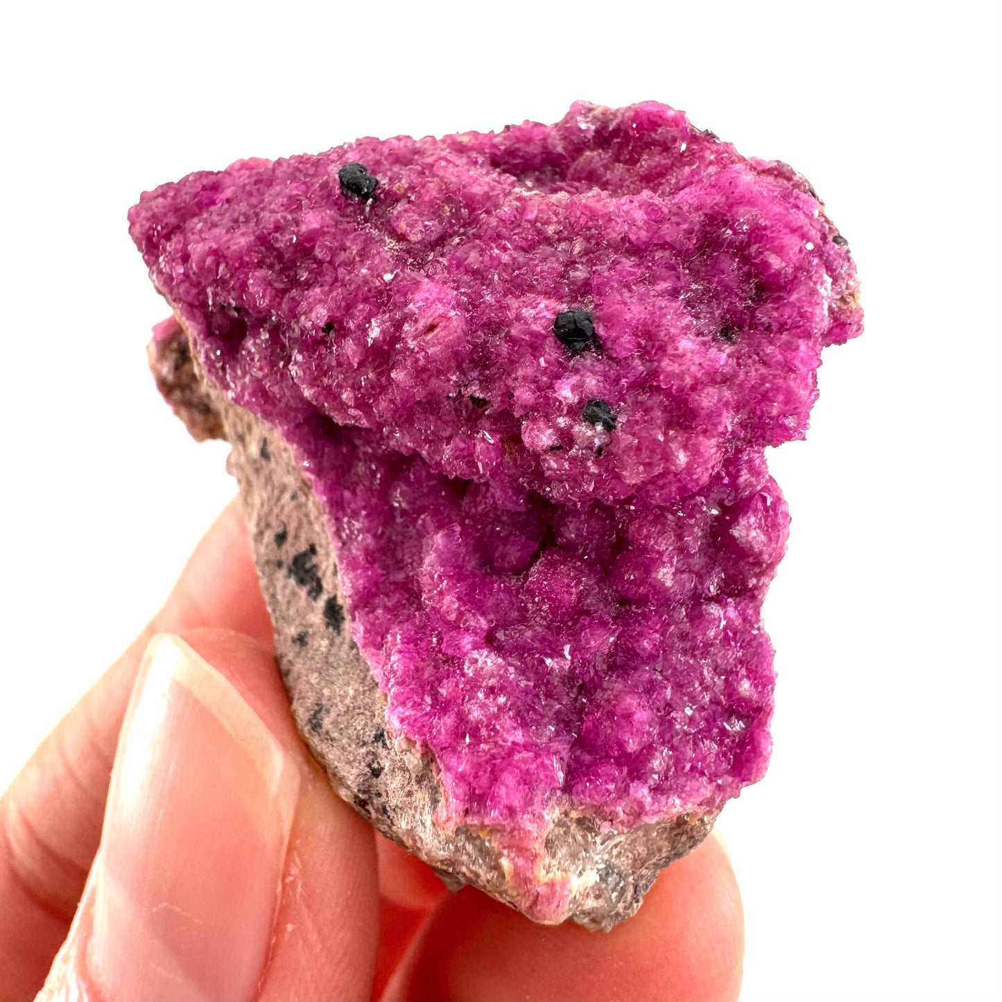 Cobaltoan Calcite w/ Heterogenite | natural pink crystal cluster, mineral specimen