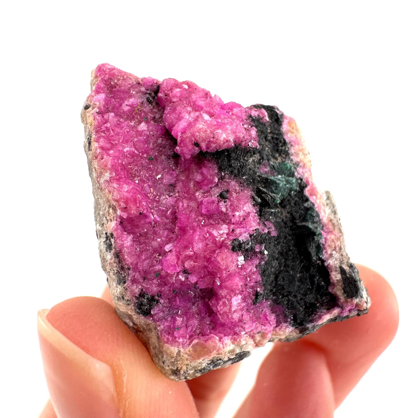 Cobaltoan Calcite w/ Heterogenite | natural pink crystal cluster, mineral specimen