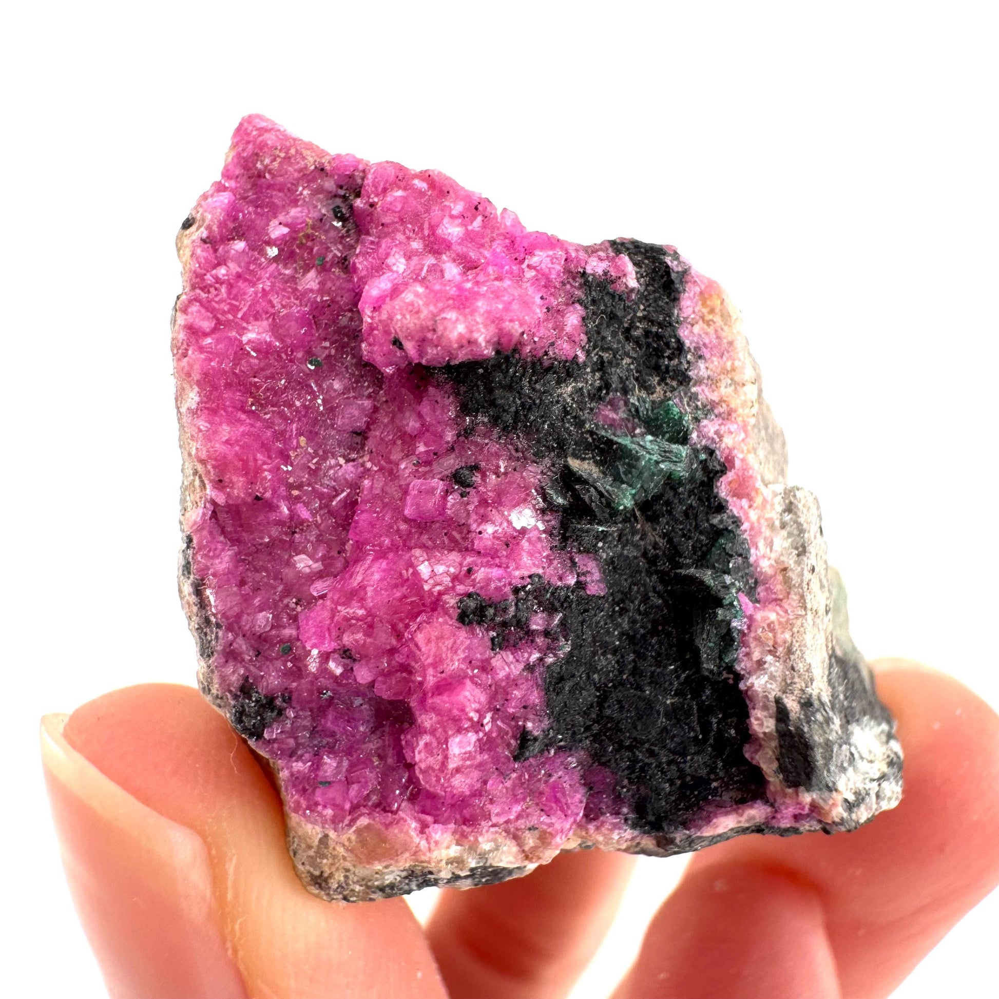 Cobaltoan Calcite w/ Heterogenite | natural pink crystal cluster, mineral specimen