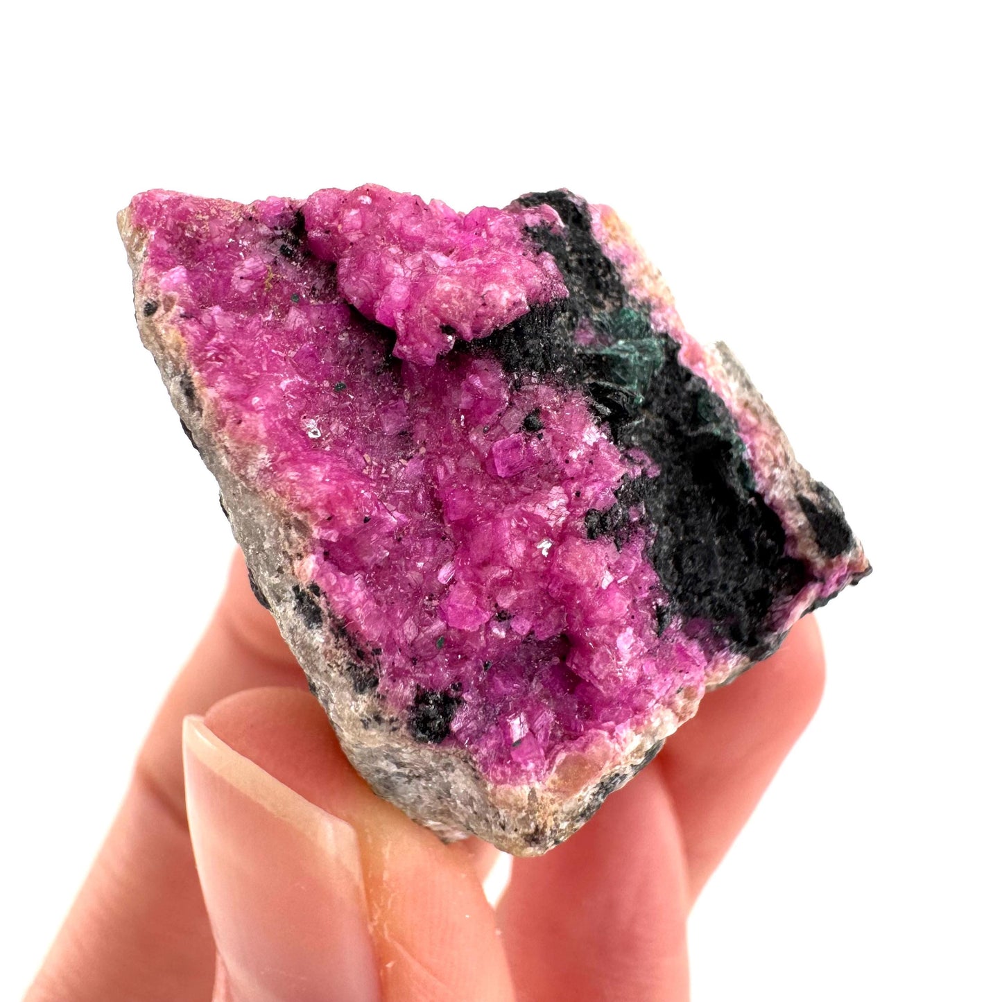 Cobaltoan Calcite w/ Heterogenite | natural pink crystal cluster, mineral specimen