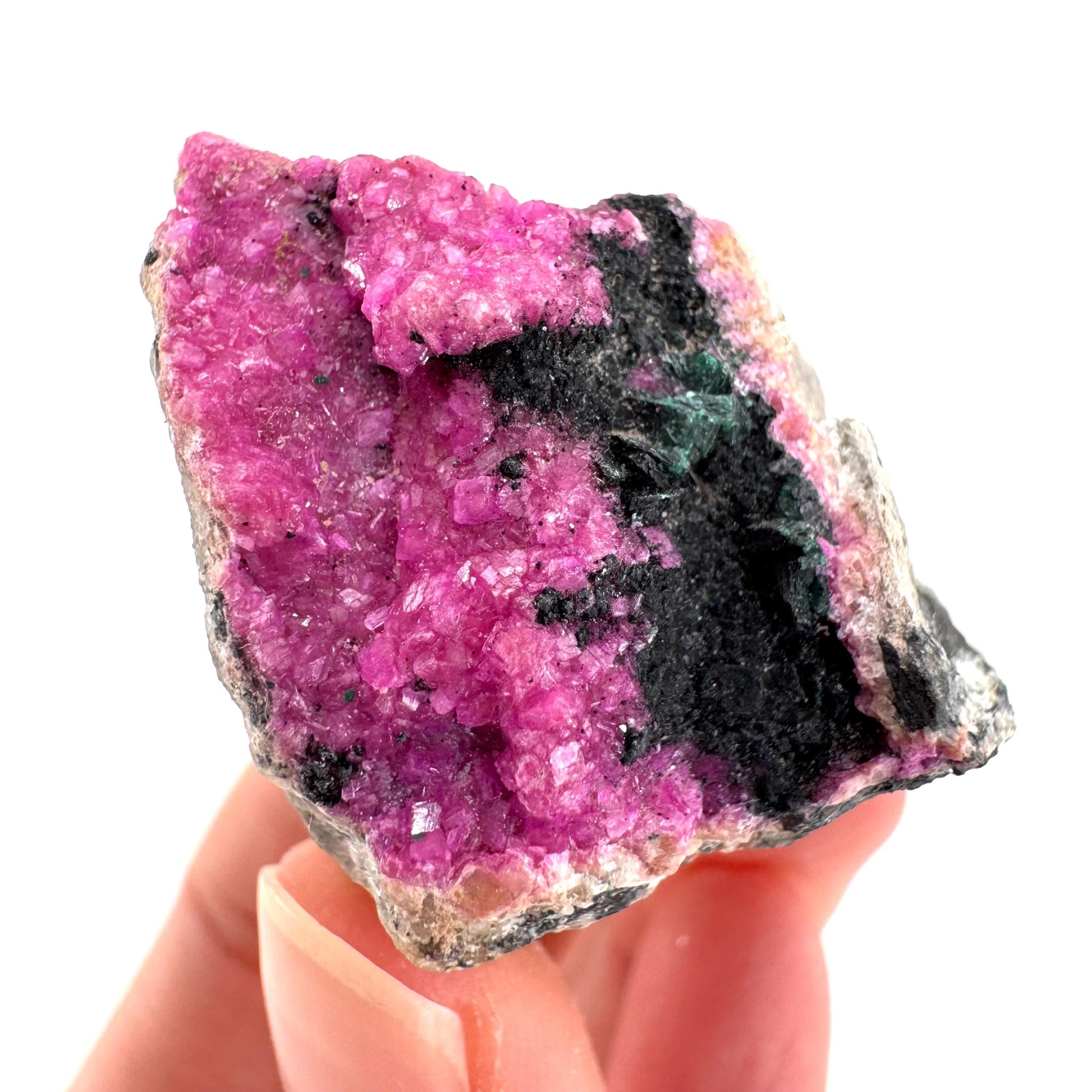 Cobaltoan Calcite w/ Heterogenite | natural pink crystal cluster, mineral specimen