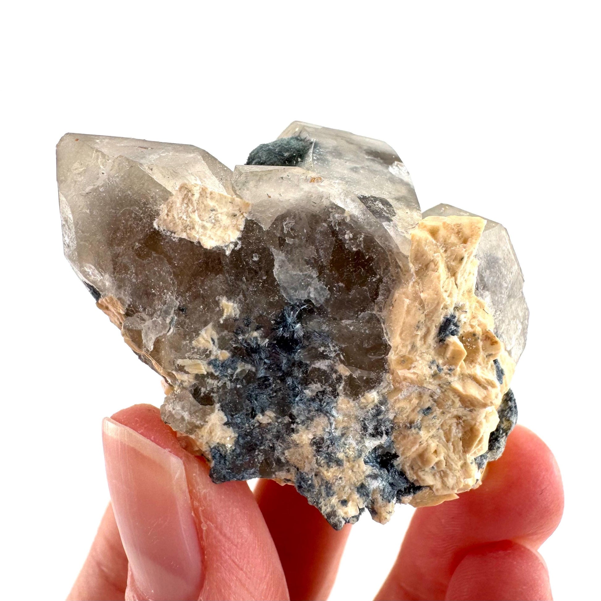 Gitter Quartz with Feldspar & Foitite | lattice crystal, mineral specimen from Namibia