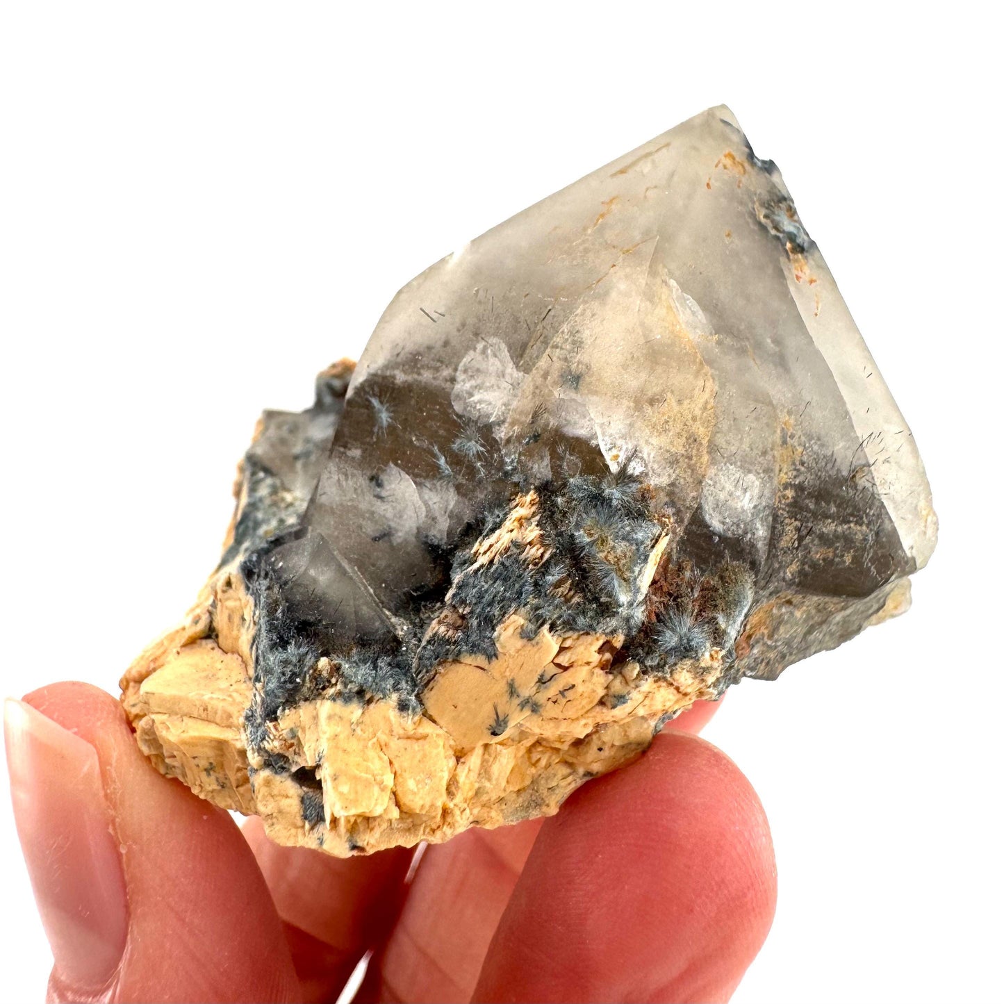 Gitter Quartz with Feldspar & Foitite | lattice crystal, mineral specimen from Namibia