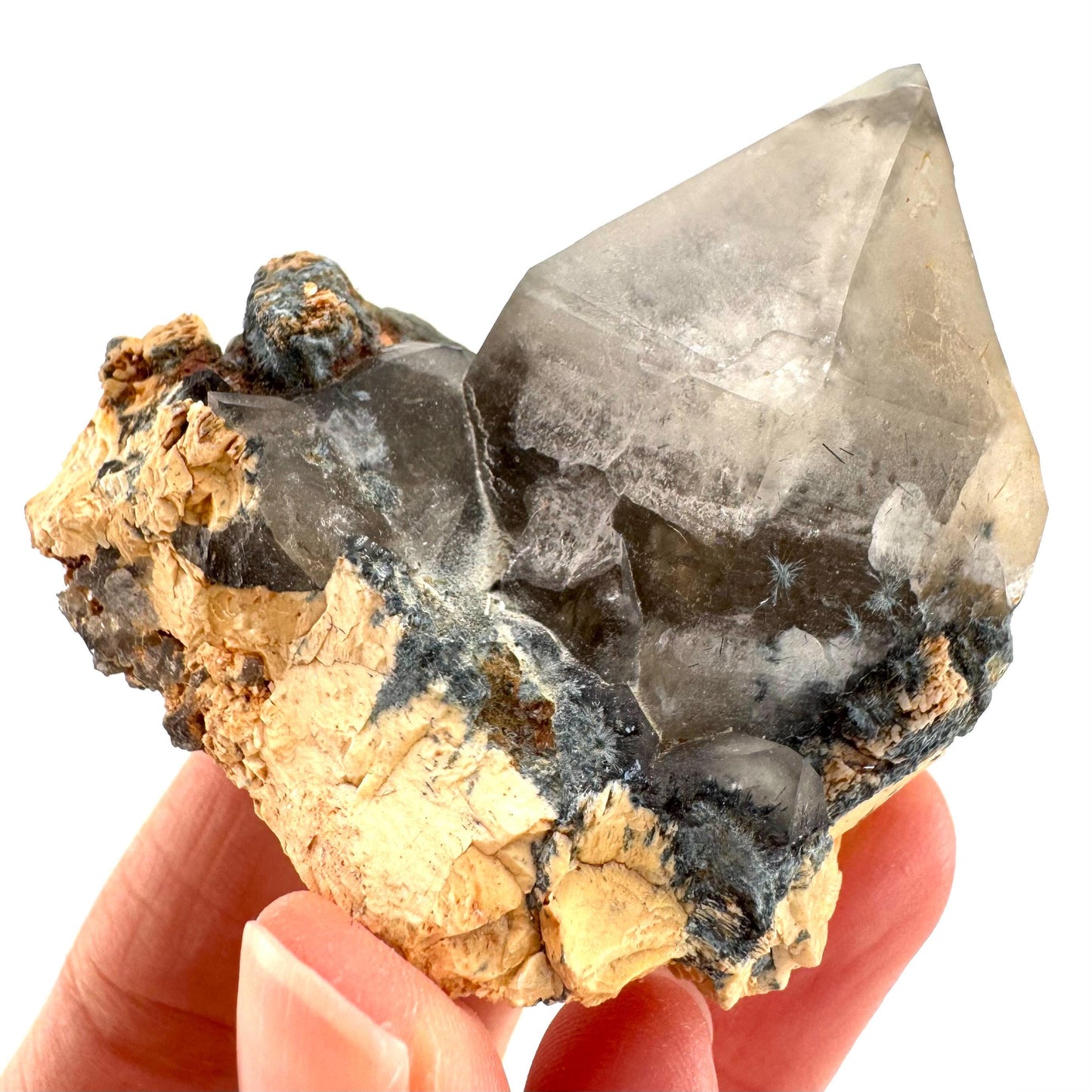 Gitter Quartz with Feldspar & Foitite | lattice crystal, mineral specimen from Namibia