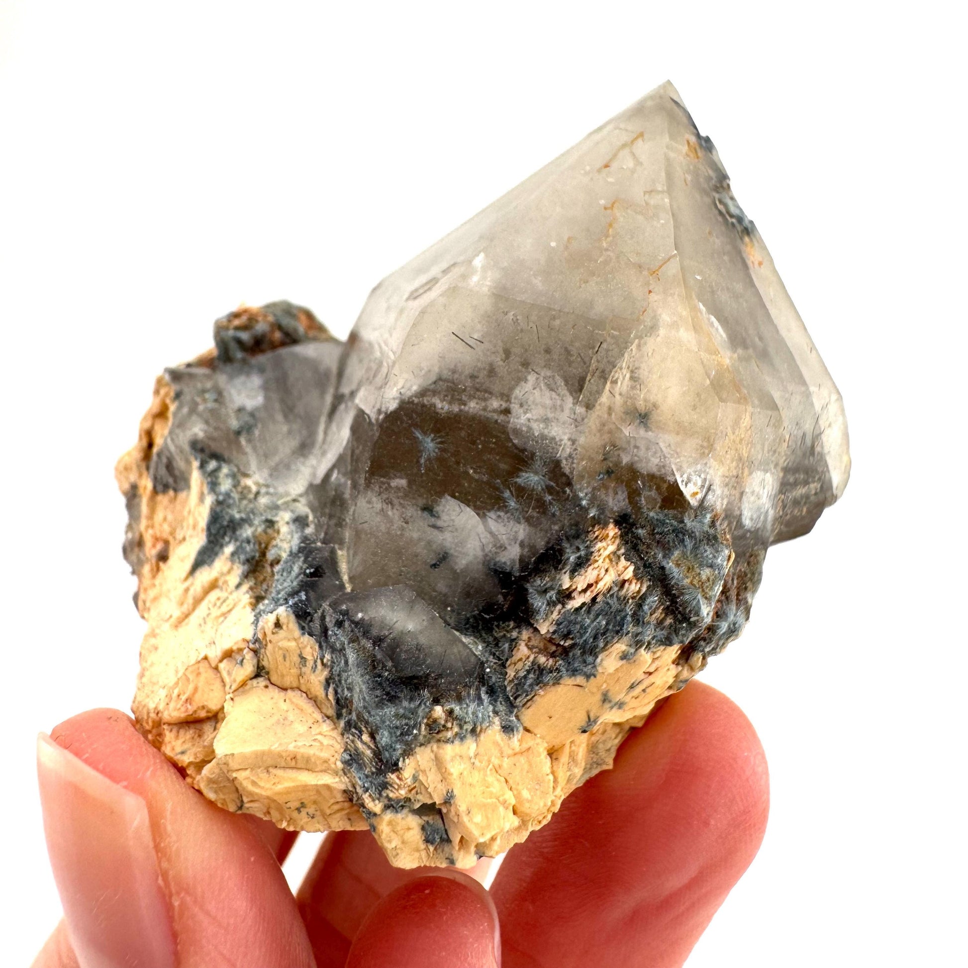 Gitter Quartz with Feldspar & Foitite | lattice crystal, mineral specimen from Namibia