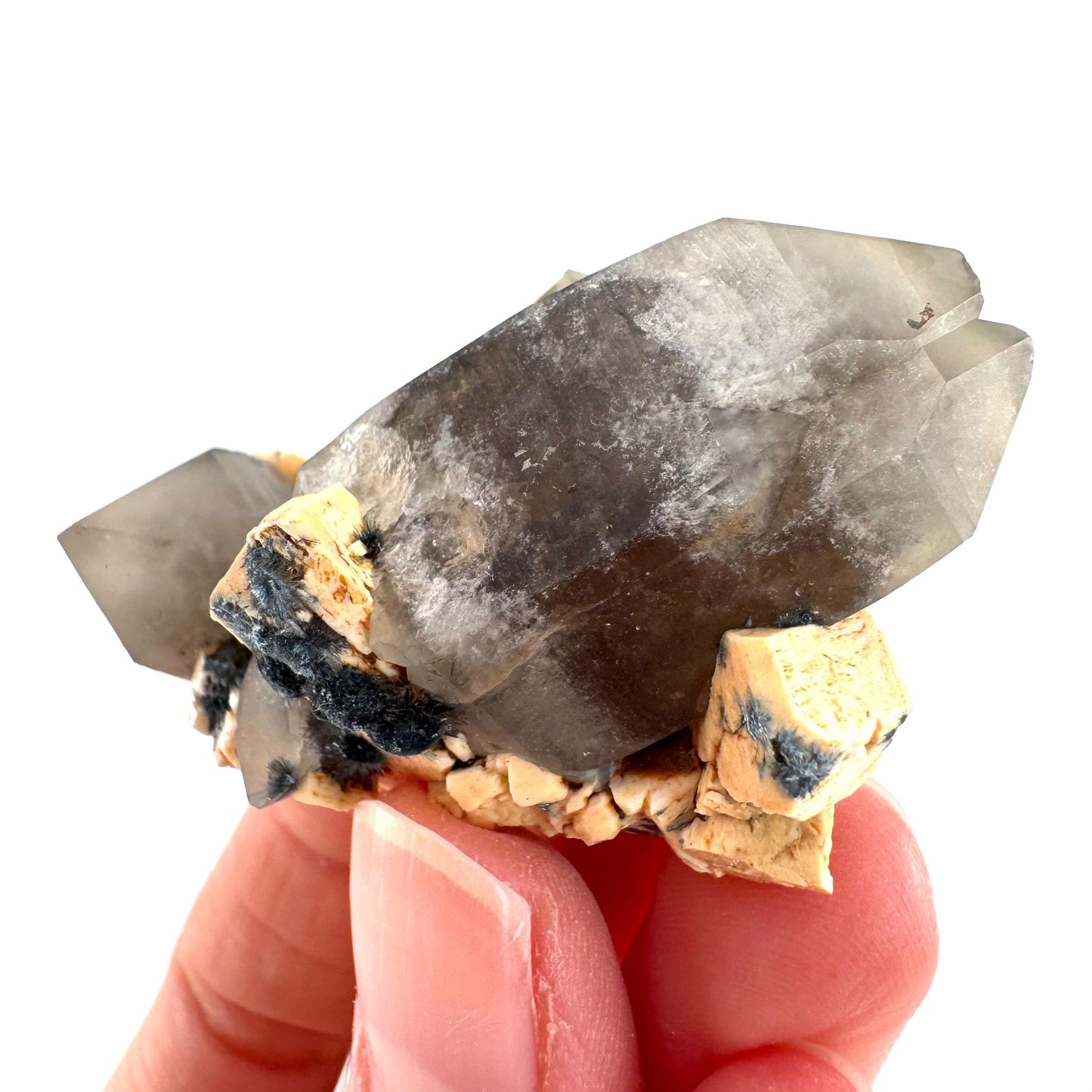 Gitter Quartz with Feldspar & Foitite | lattice crystal, mineral specimen from Namibia